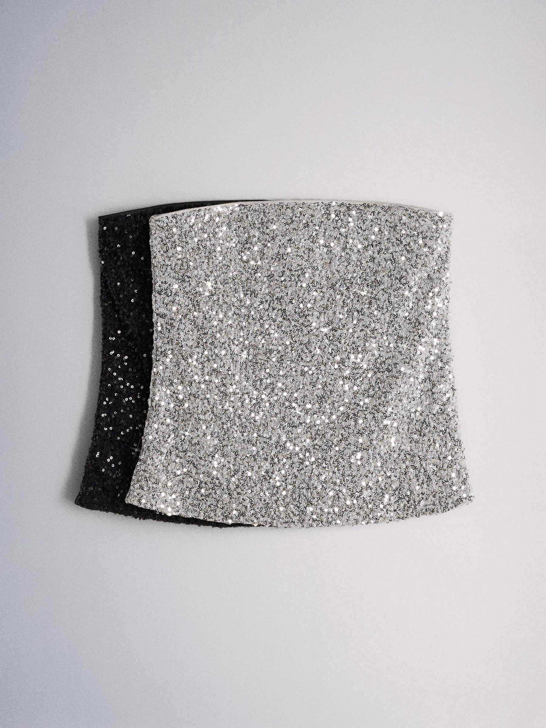 The Set 2 Pack Sequin Bandeau Tops - Silver/Black - Regular - SIP Still Life