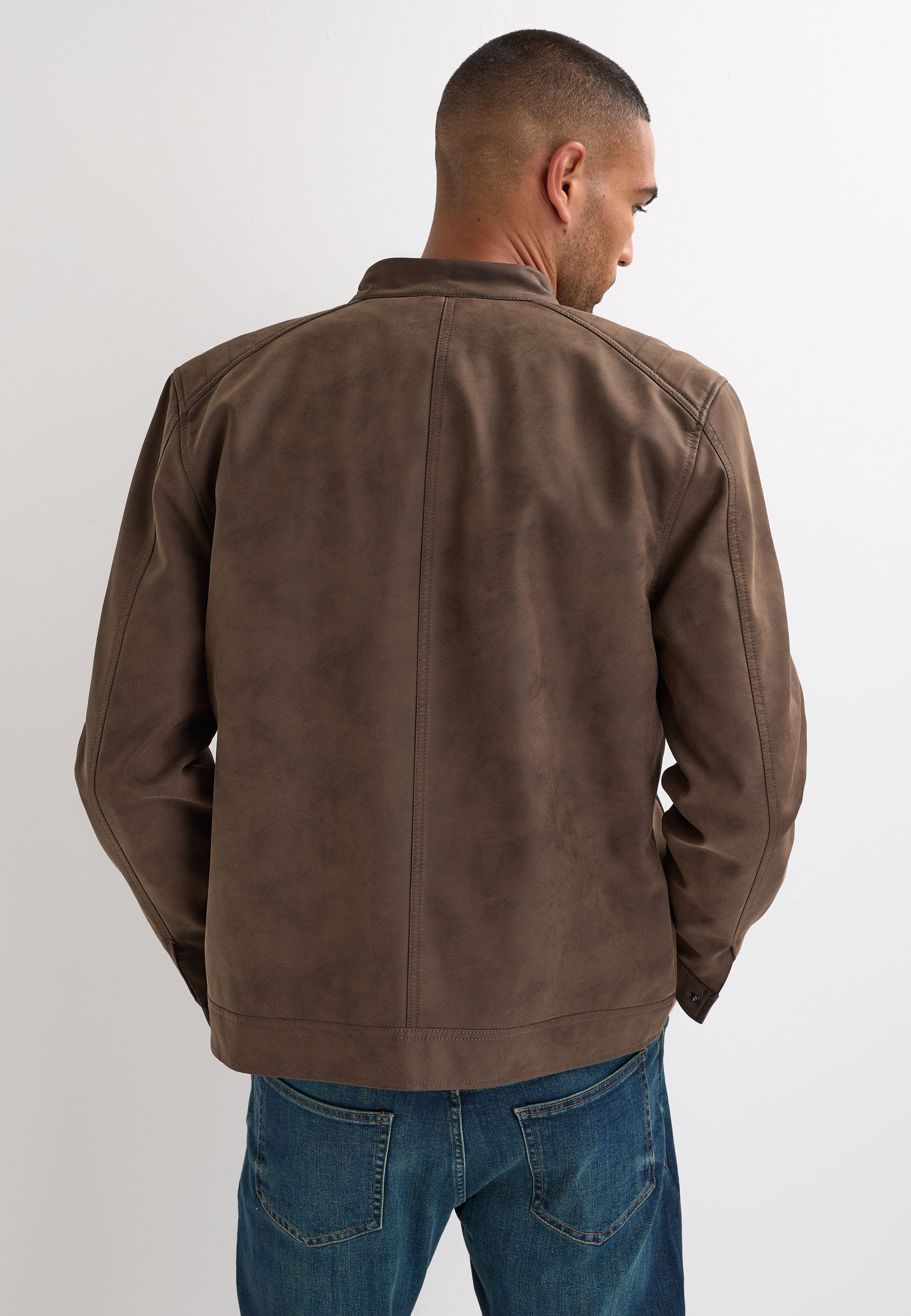 Mens Brown Suedette Biker Jacket