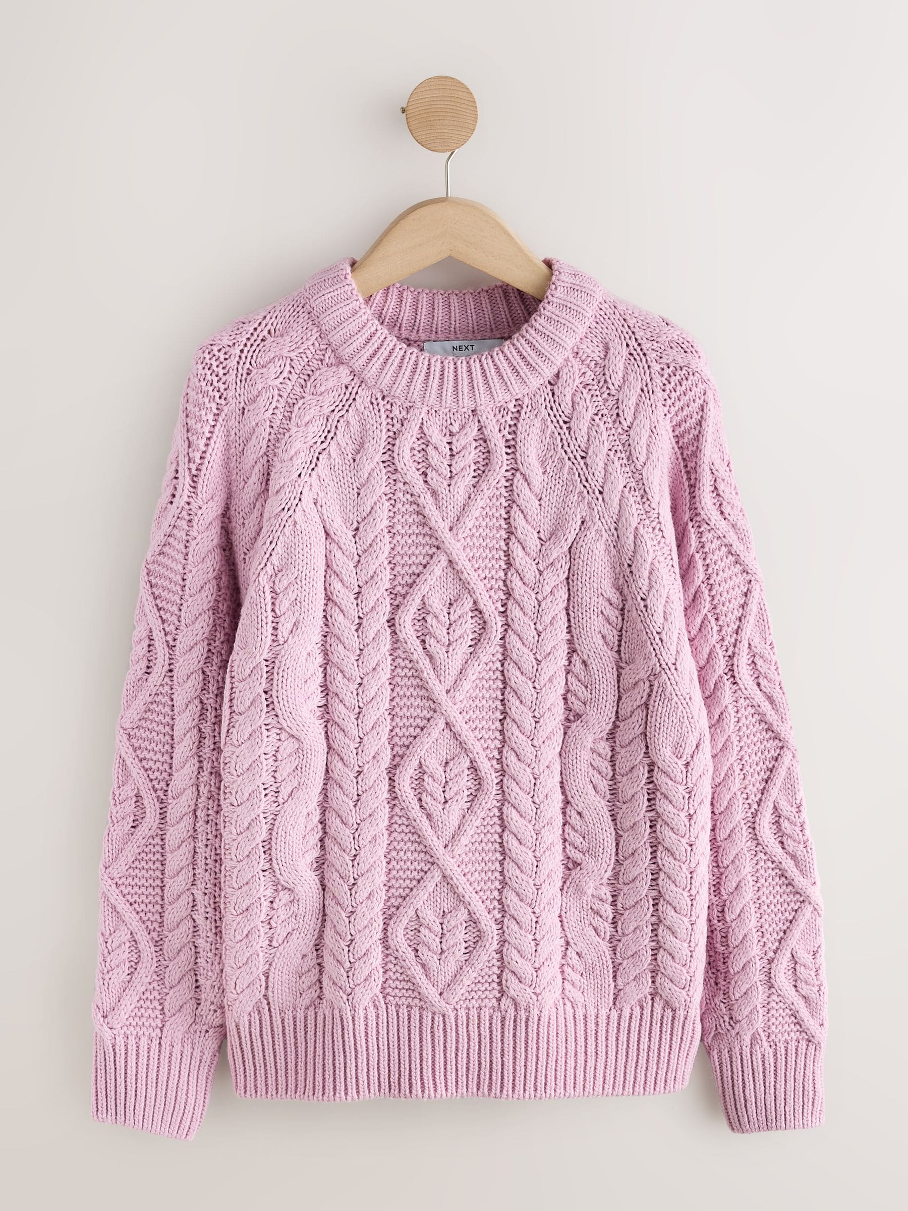 Cable Knit Long Sleeve Crew Neck Jumper - Pink - Regular - SIP Still Life