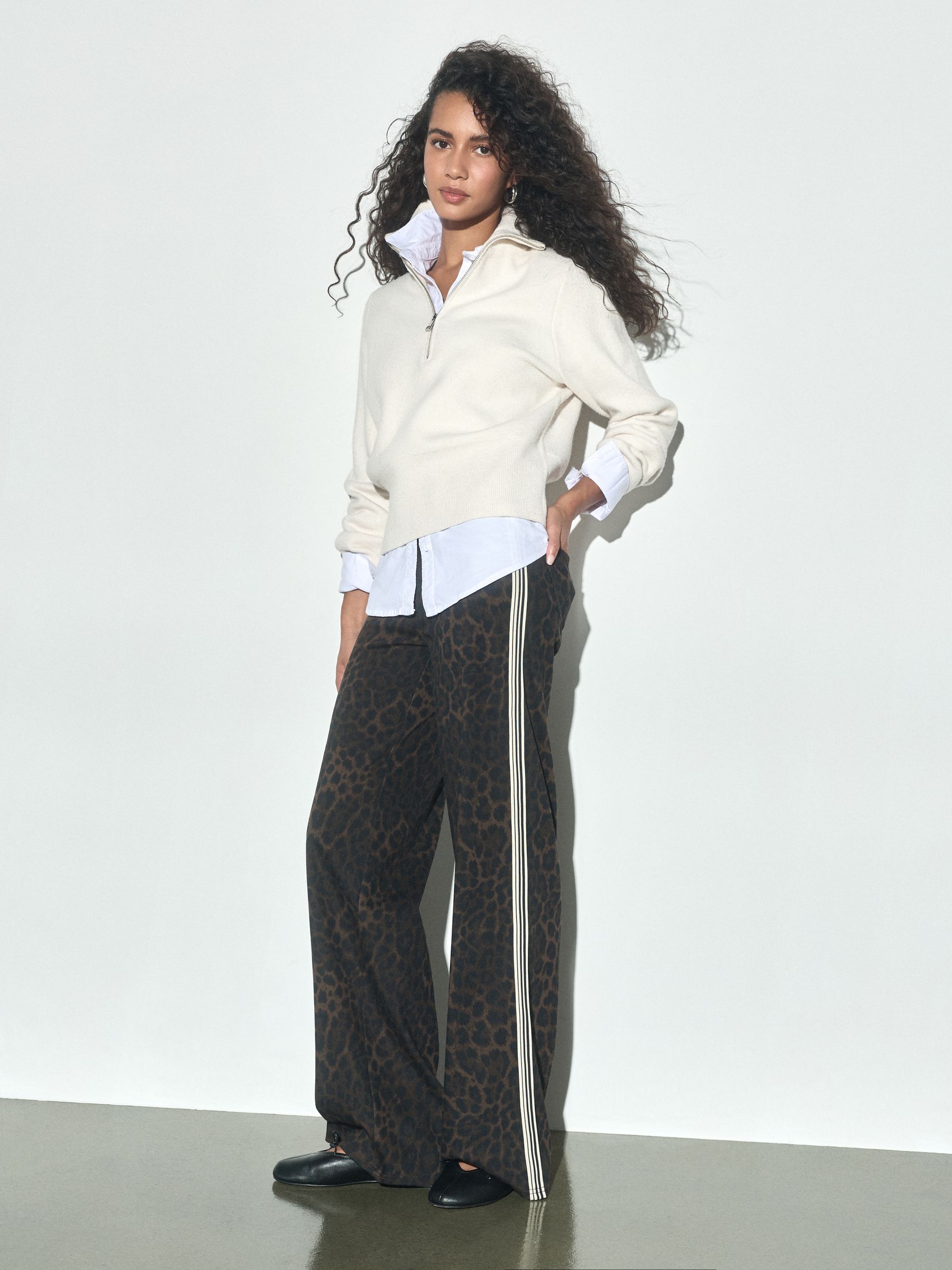 Jersey Denim Wide Leg Trousers - Leopard Side Stripe - Regular - SIP Worn