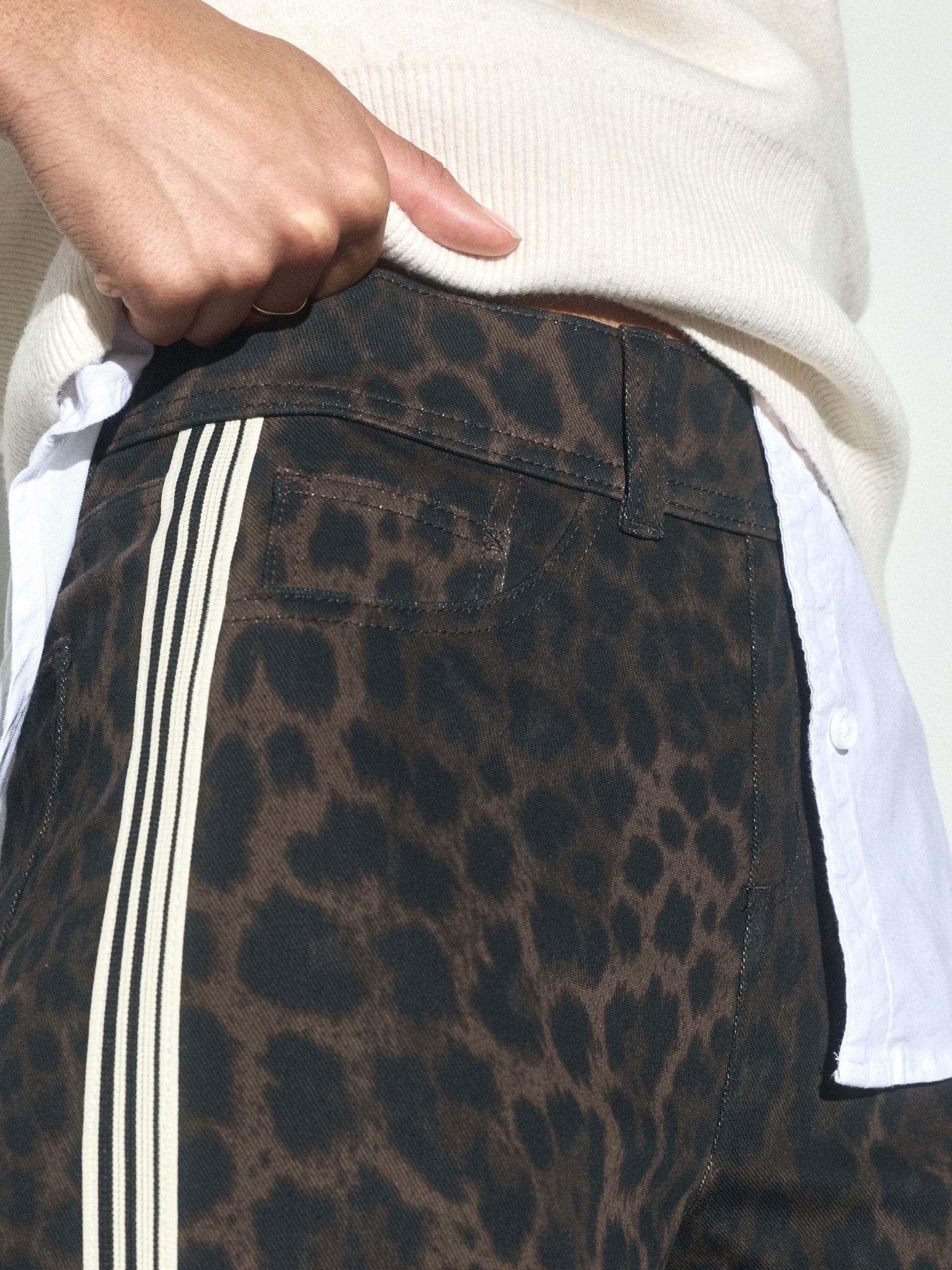 Jersey Denim Wide Leg Trousers - Leopard Side Stripe - Regular - SIP Worn