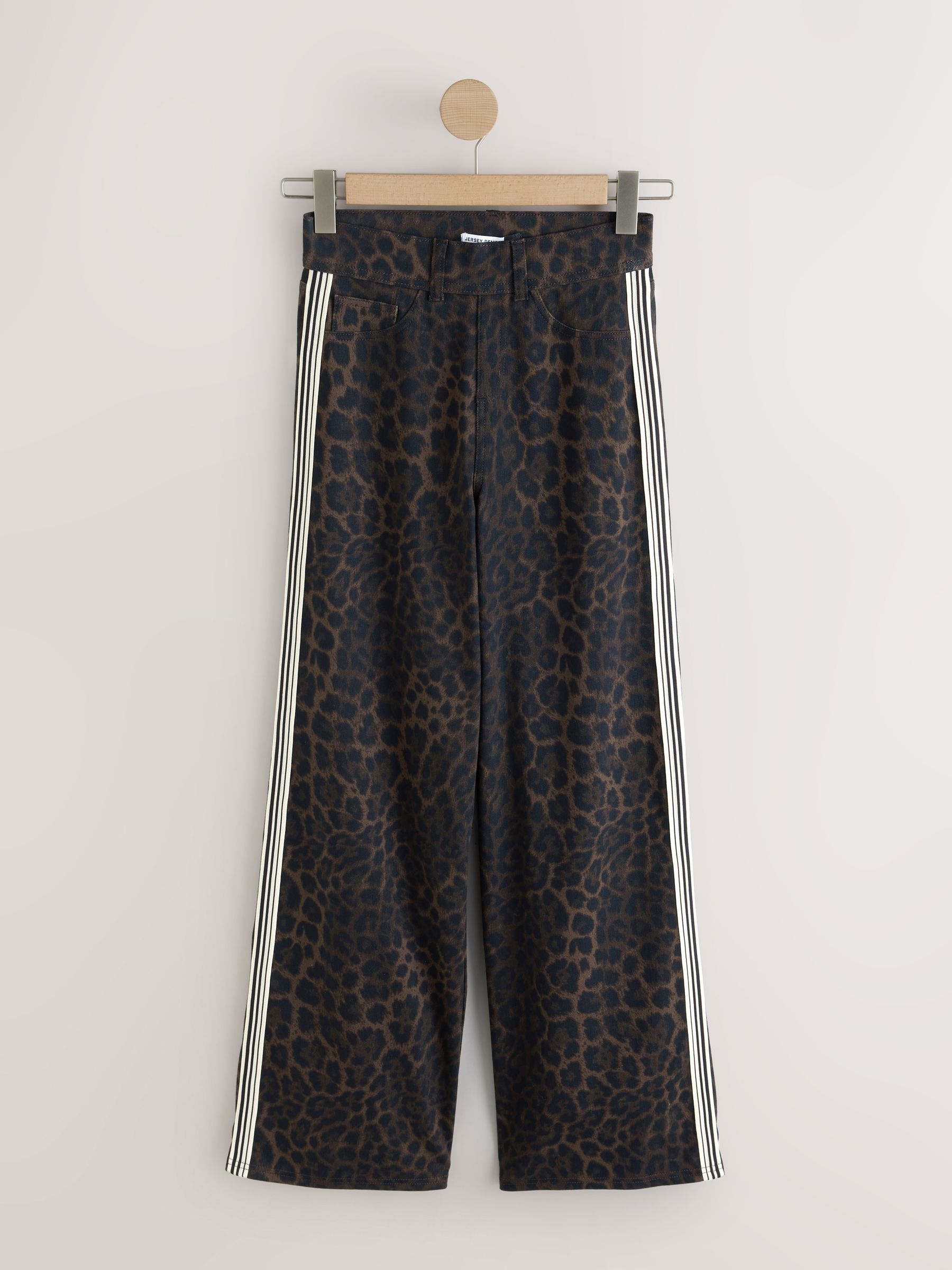 Jersey Denim Wide Leg Trousers - Leopard Side Stripe - Regular - SIP Still Life