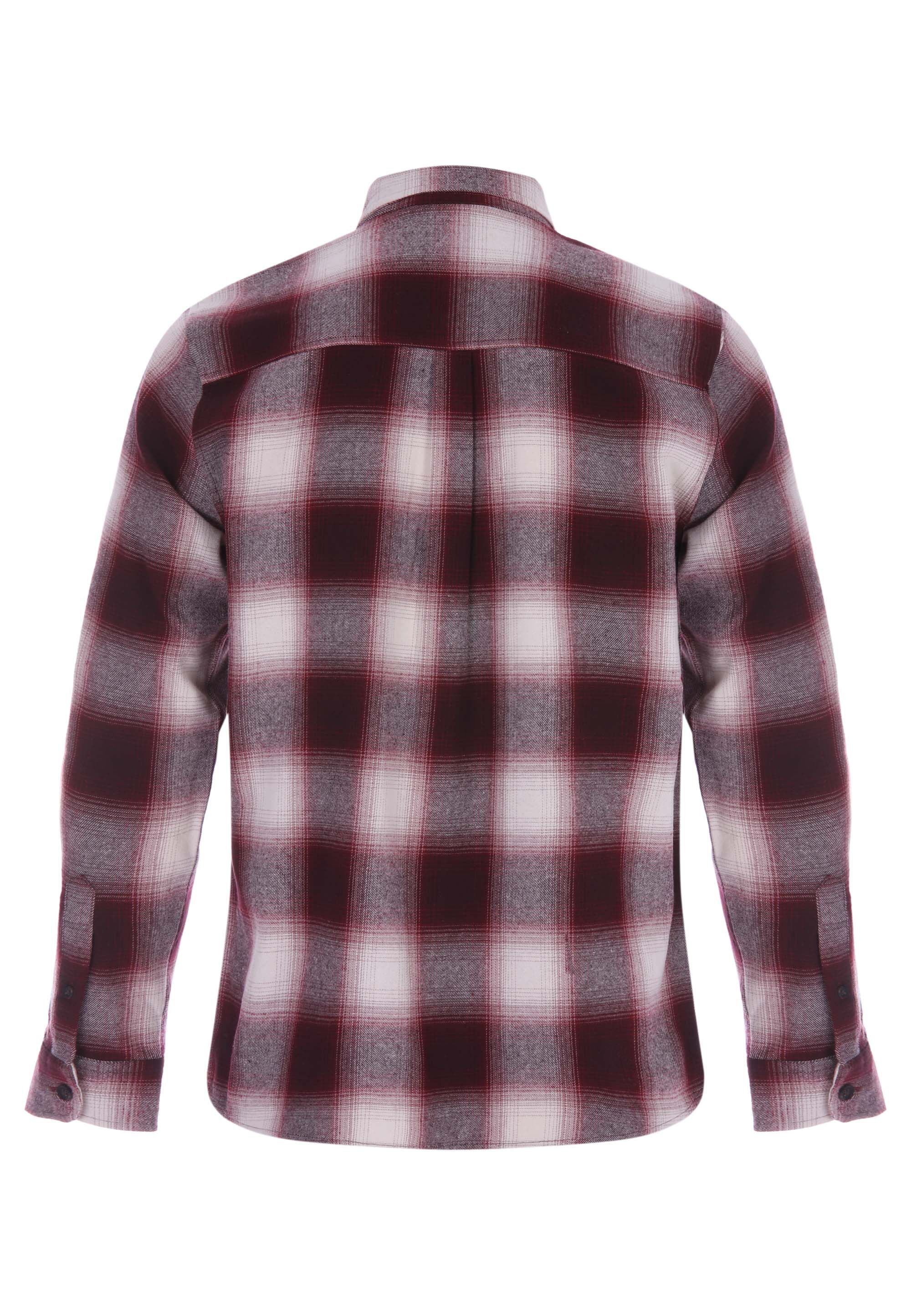 Mens Burgundy Check Flannel Long Sleeve Shirt