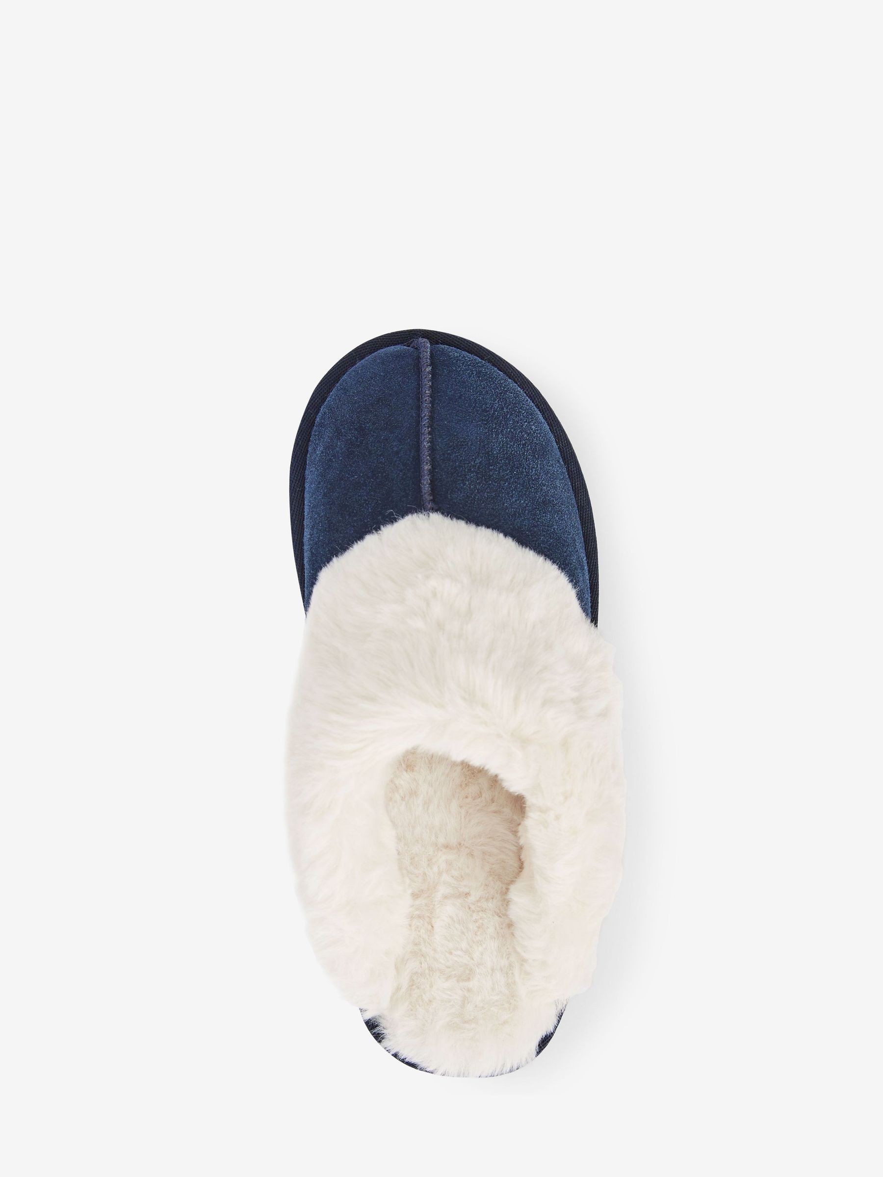 Faux Fur Lined Suede Mule Slippers - Navy - Regular - SIP Still Life