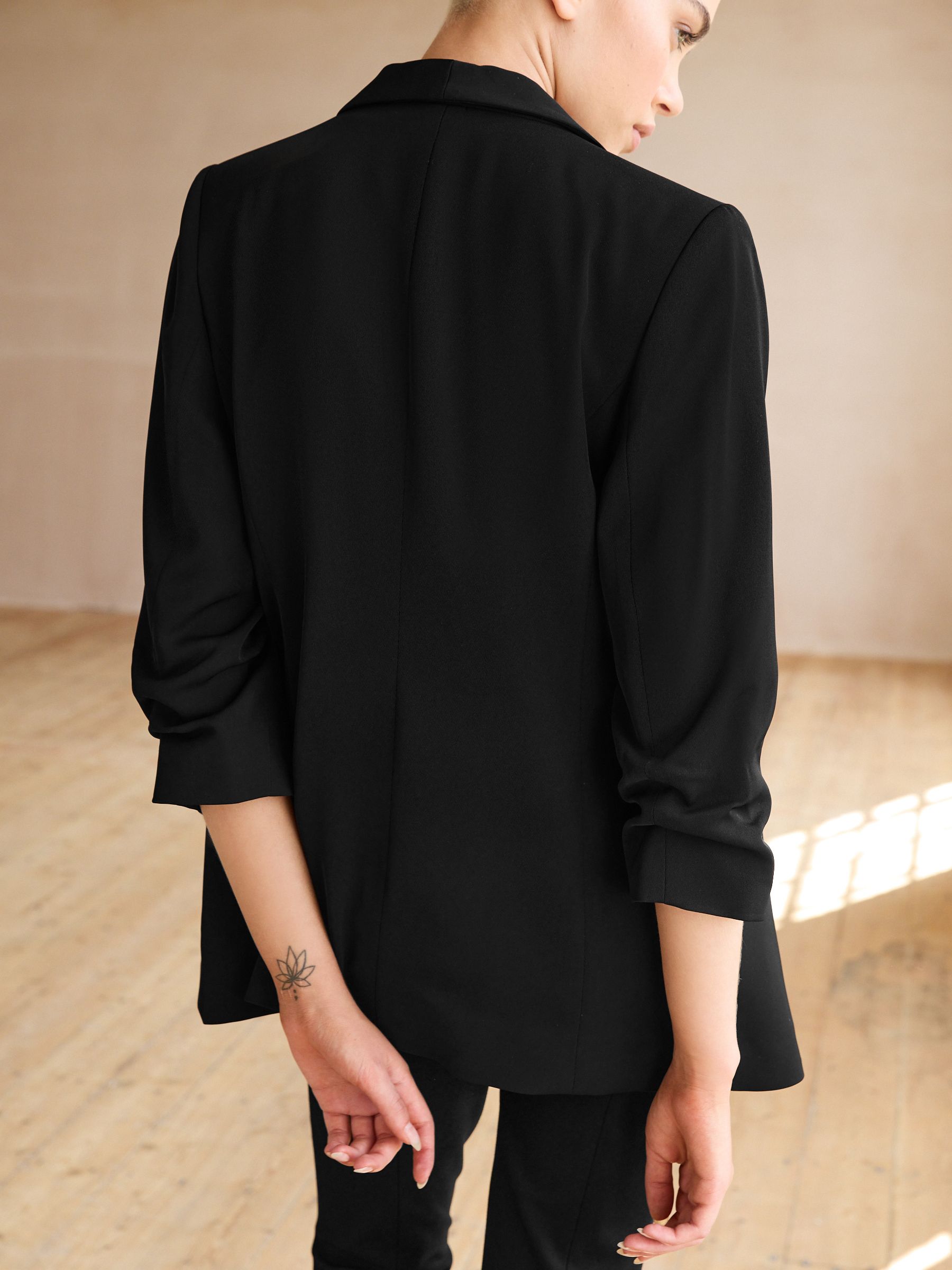 Relaxed Ruched Sleeve Blazer - Black - Petite - Location Worn