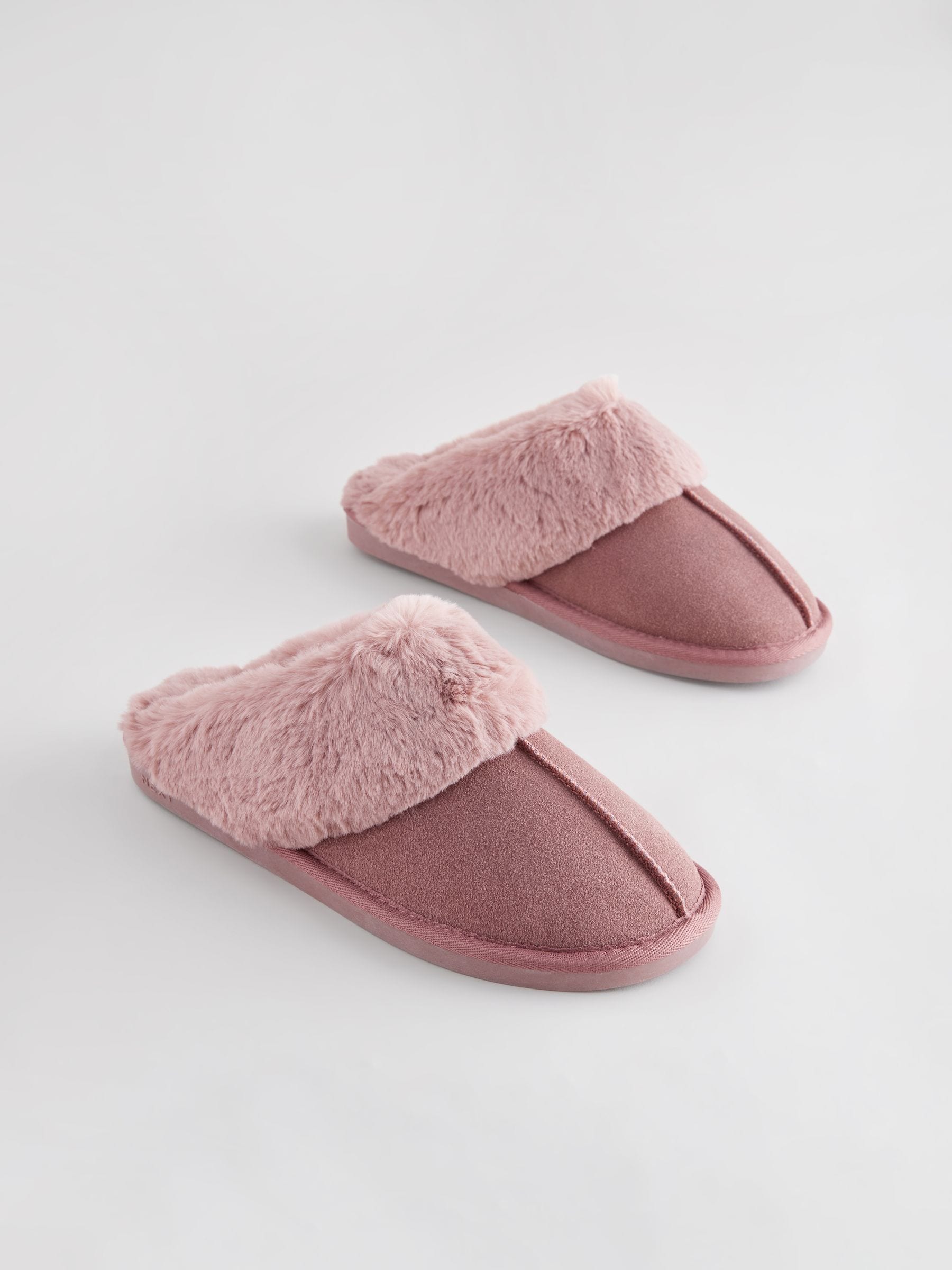 Faux Fur Lined Suede Mule Slippers - Mink Pink - Regular - SIP Still Life