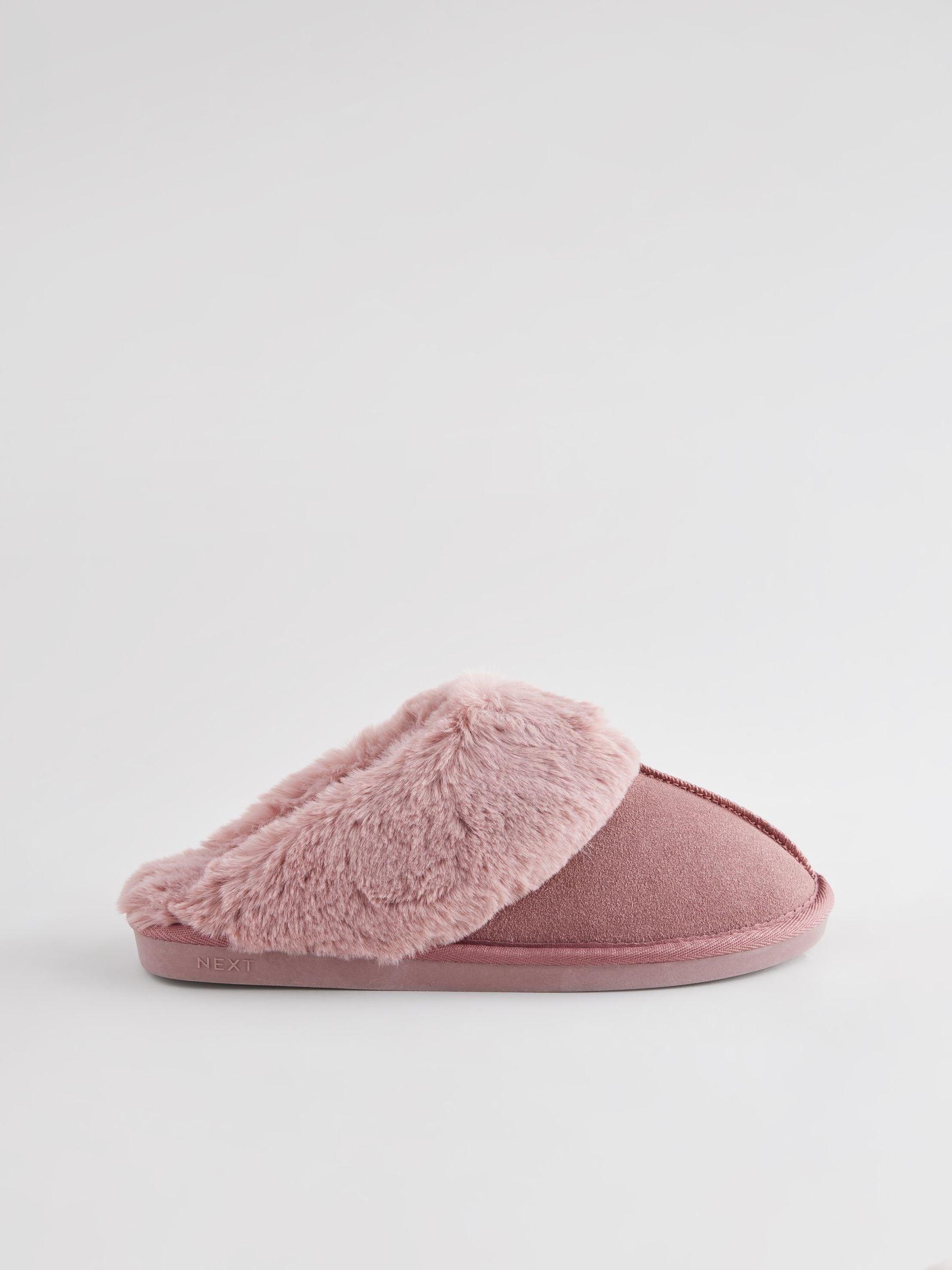 Faux Fur Lined Suede Mule Slippers - Mink Pink - Regular - SIP Still Life