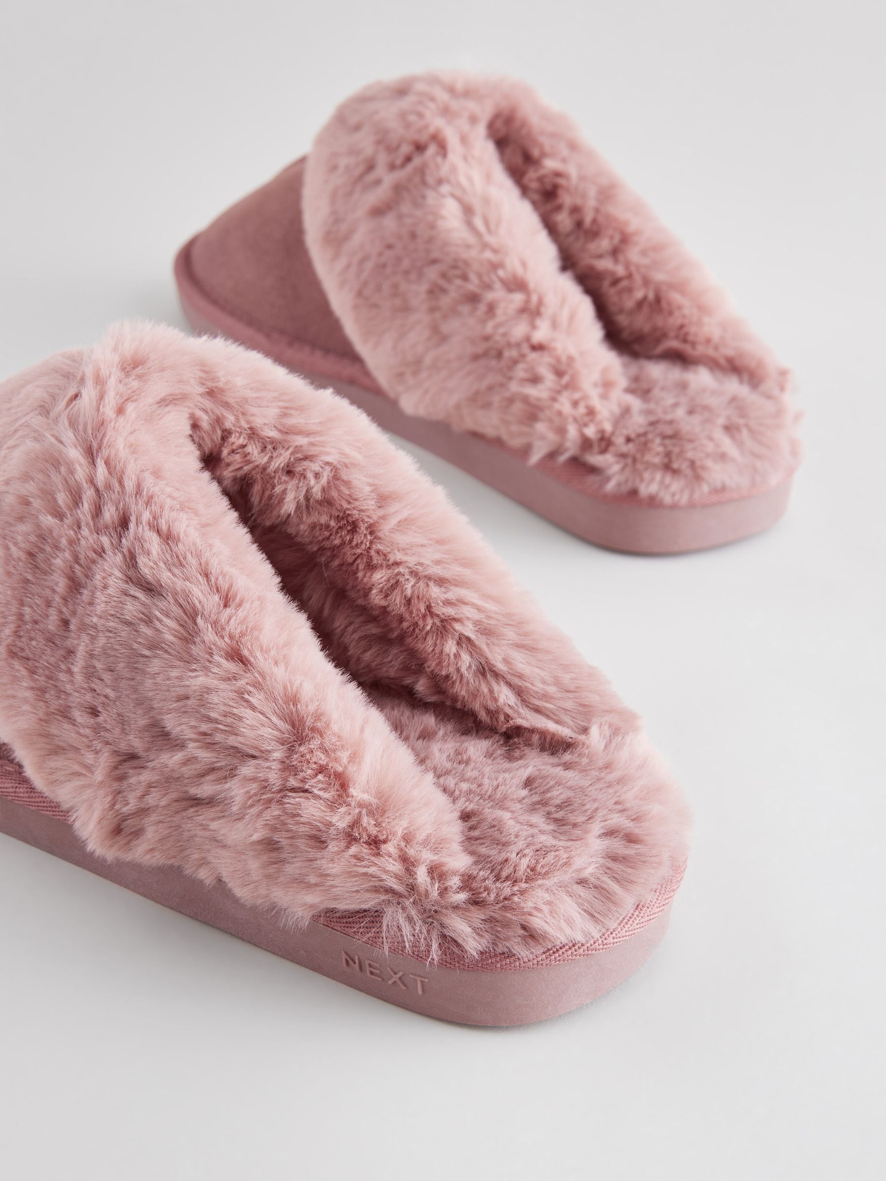 Faux Fur Lined Suede Mule Slippers - Mink Pink - Regular - SIP Still Life