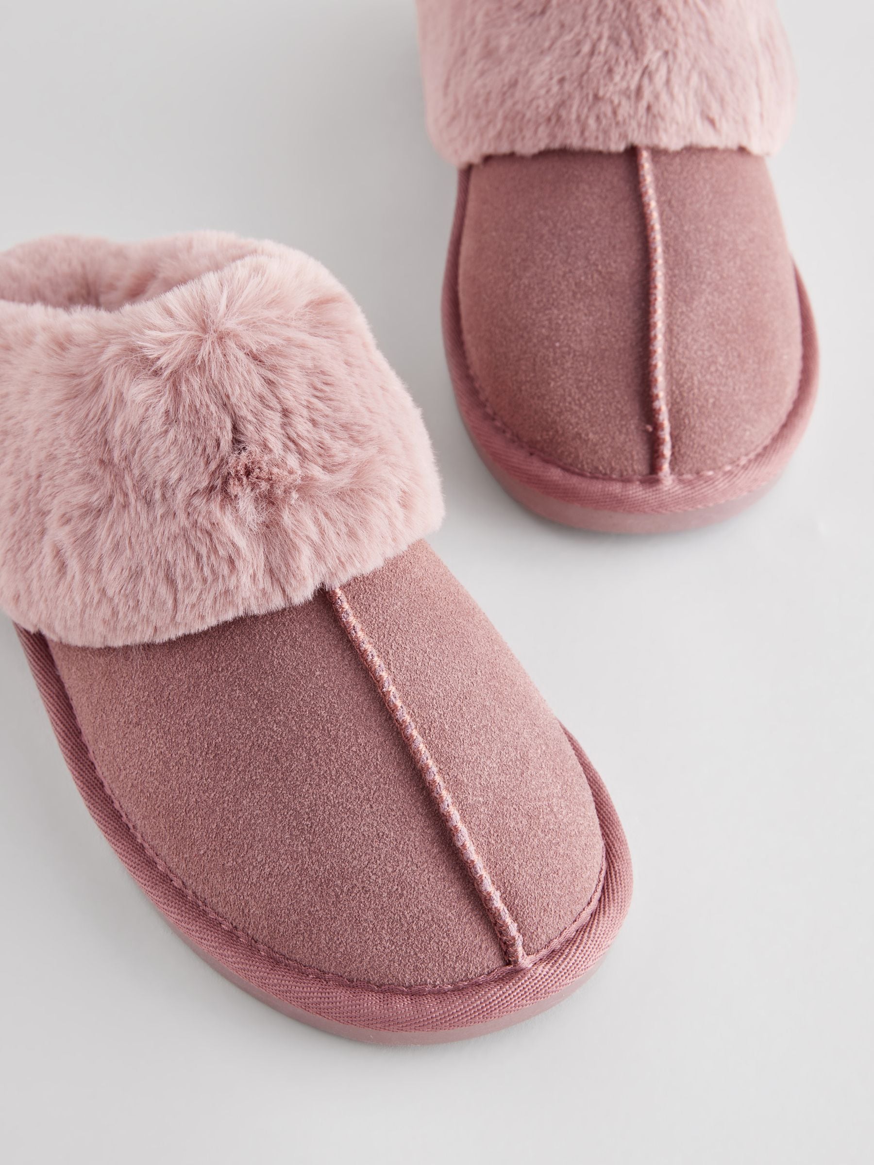 Faux Fur Lined Suede Mule Slippers - Mink Pink - Regular - SIP Still Life