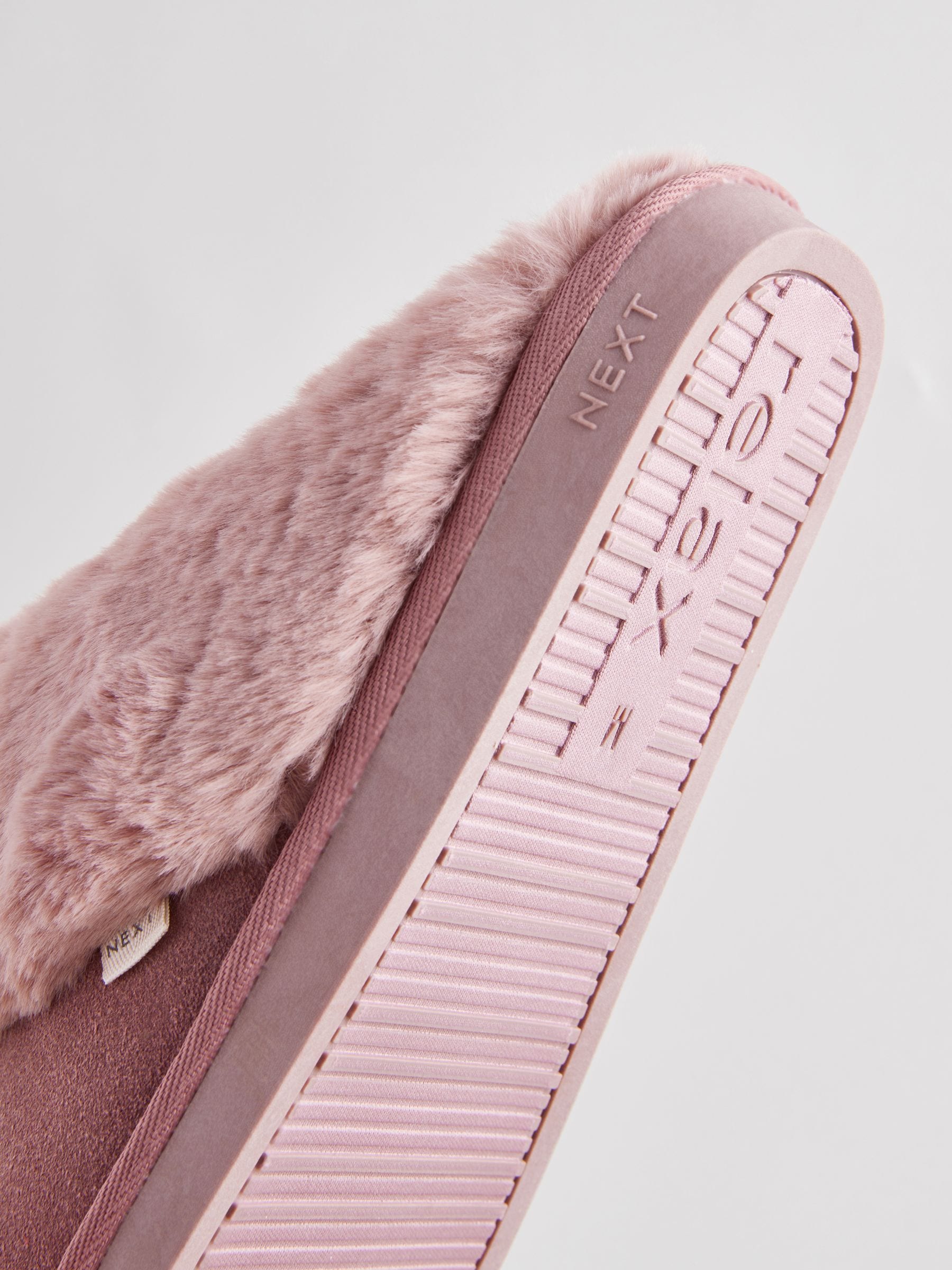 Faux Fur Lined Suede Mule Slippers - Mink Pink - Regular - SIP Still Life