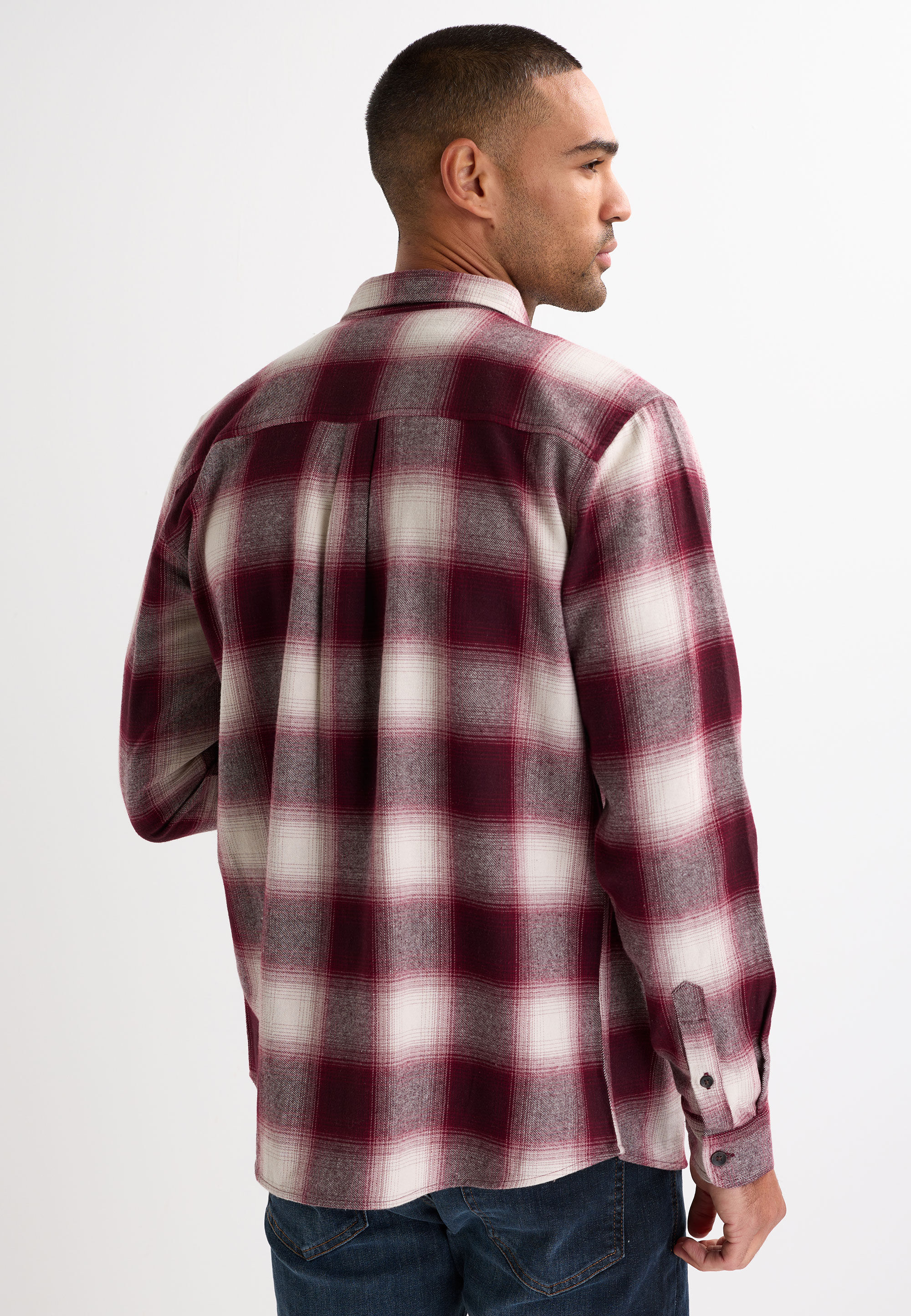 Mens Burgundy Check Flannel Long Sleeve Shirt