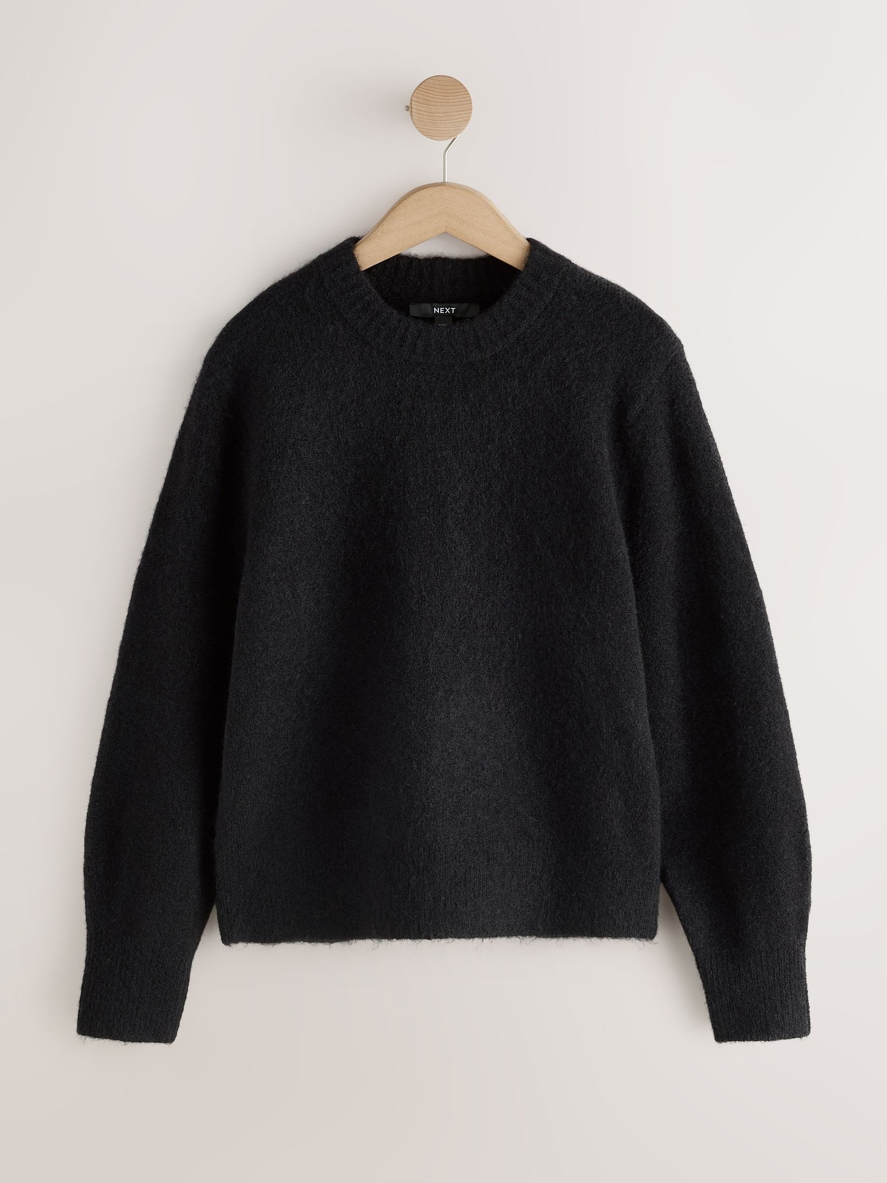 Long Sleeve Crew Neck Knitted Jumper With Wool - Black - Regular - SIP Still Life