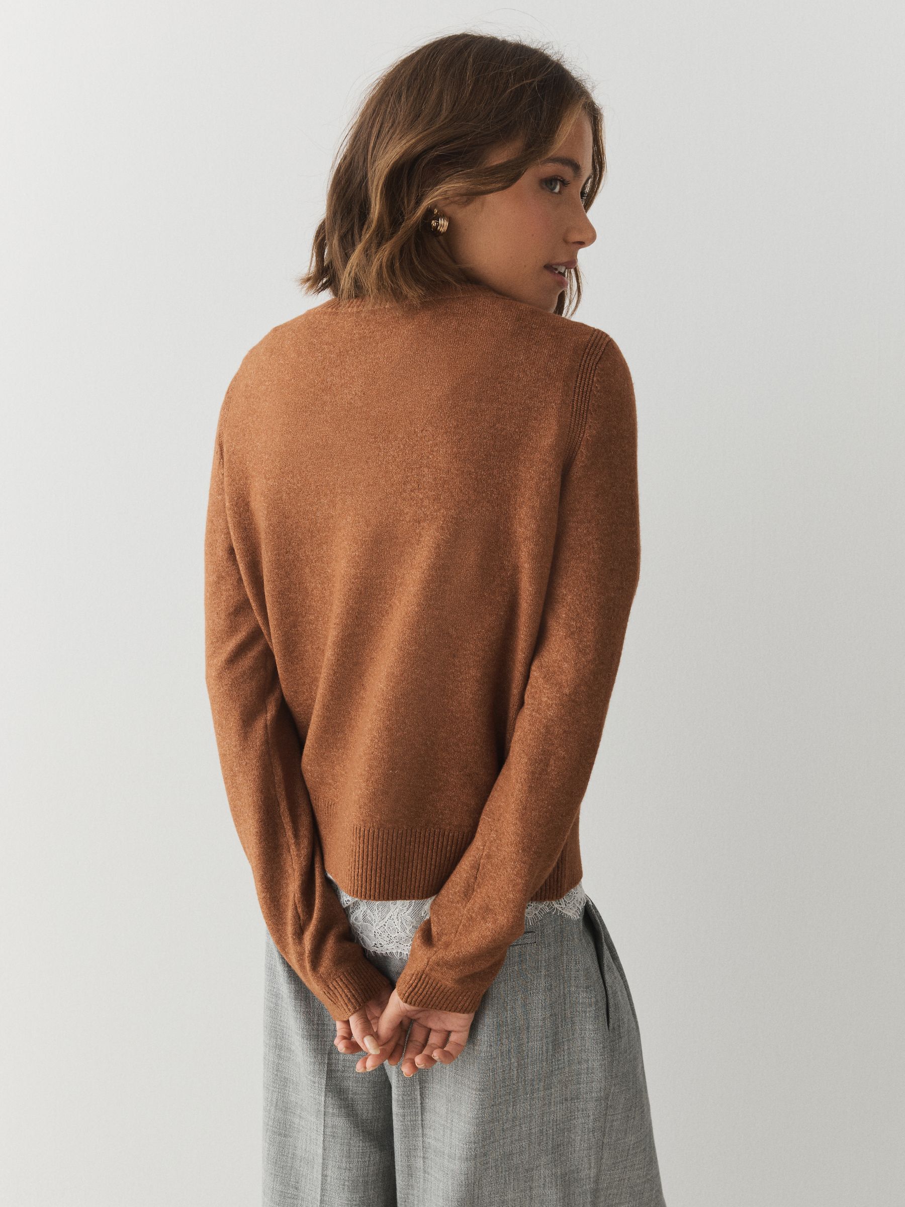 Supersoft V-Neck Long Sleeve Jumper - Brown - Regular - SIP Worn