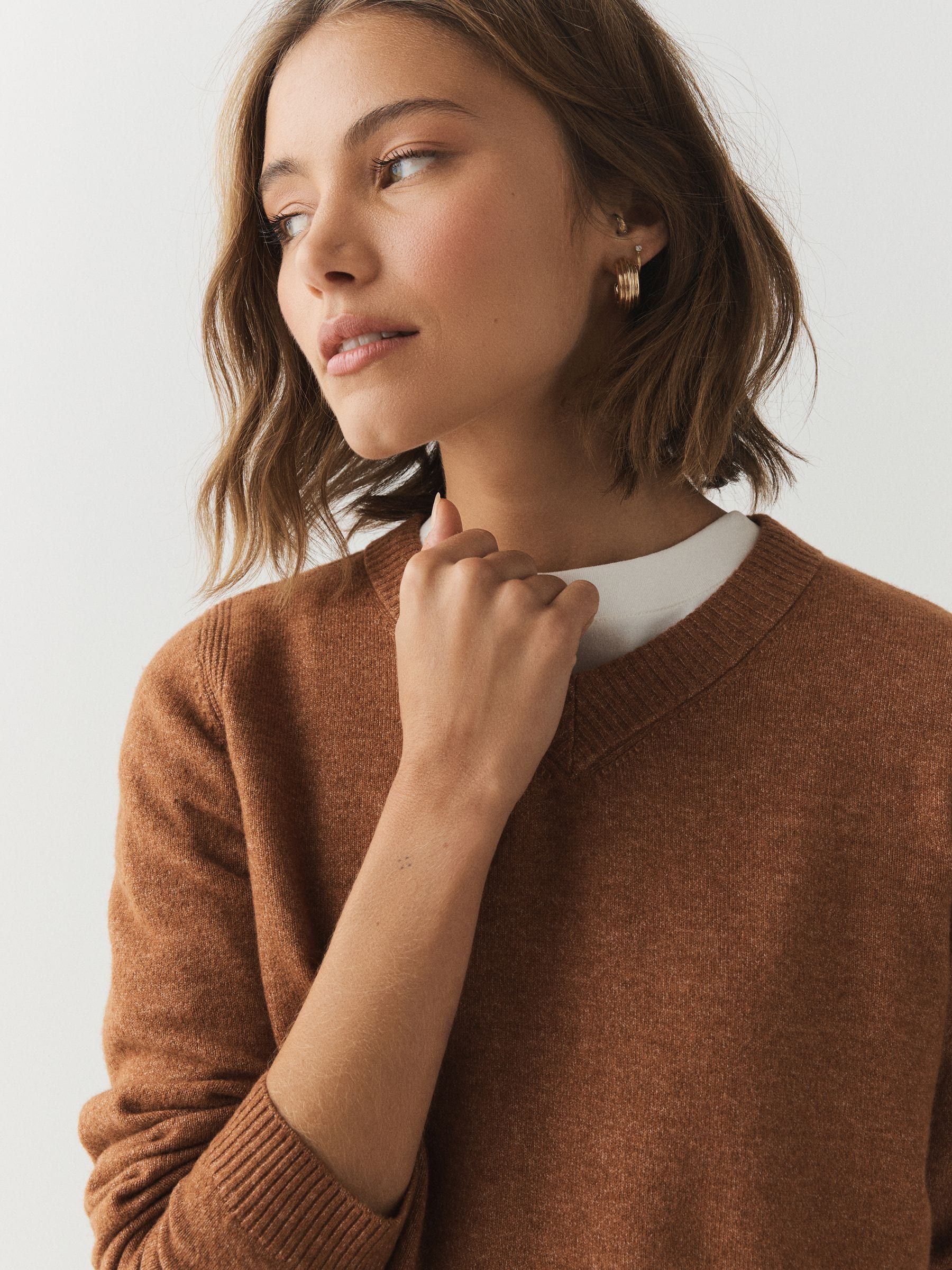 Supersoft V-Neck Long Sleeve Jumper - Brown - Regular - SIP Worn