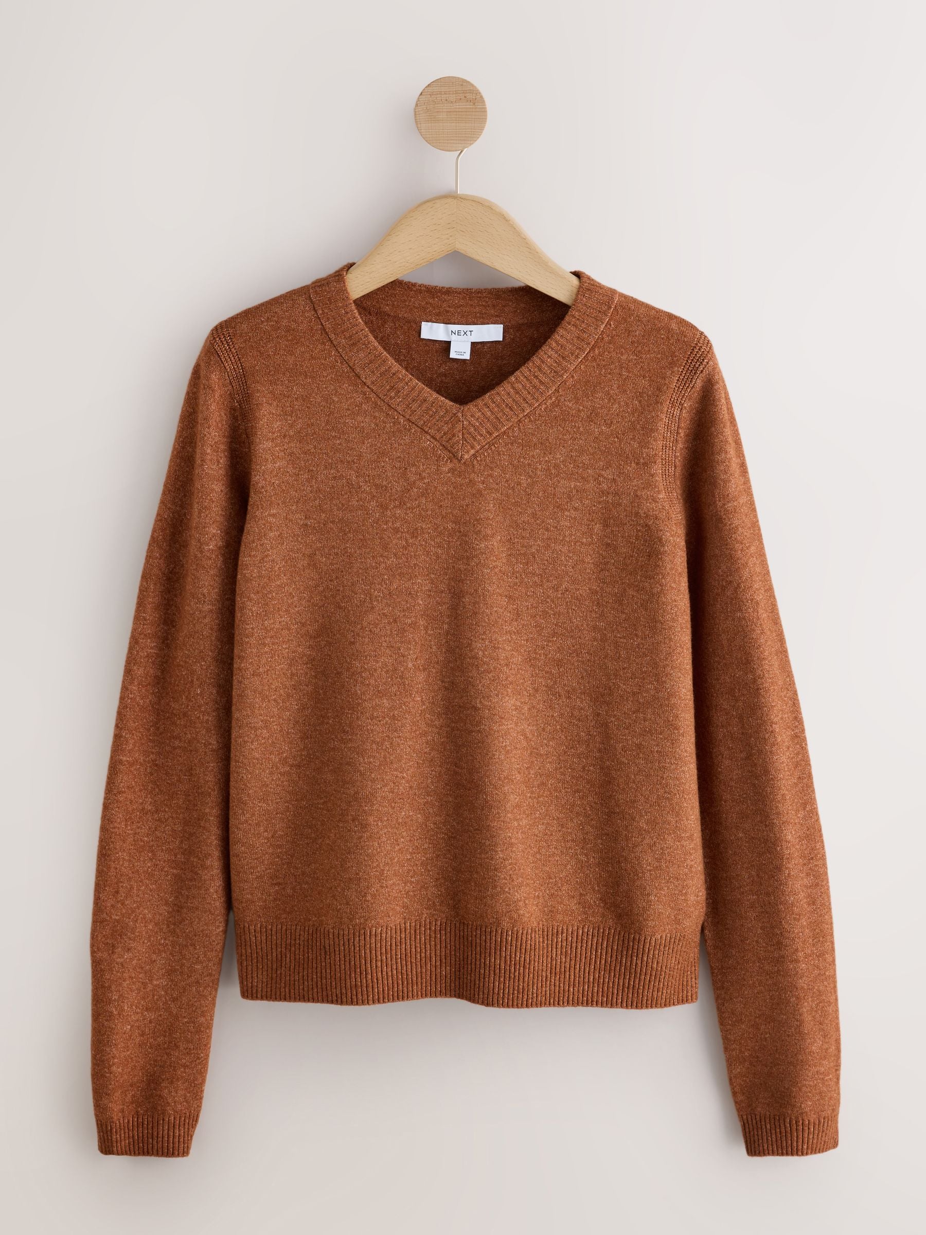 Supersoft V-Neck Long Sleeve Jumper - Brown - Regular - SIP Still Life