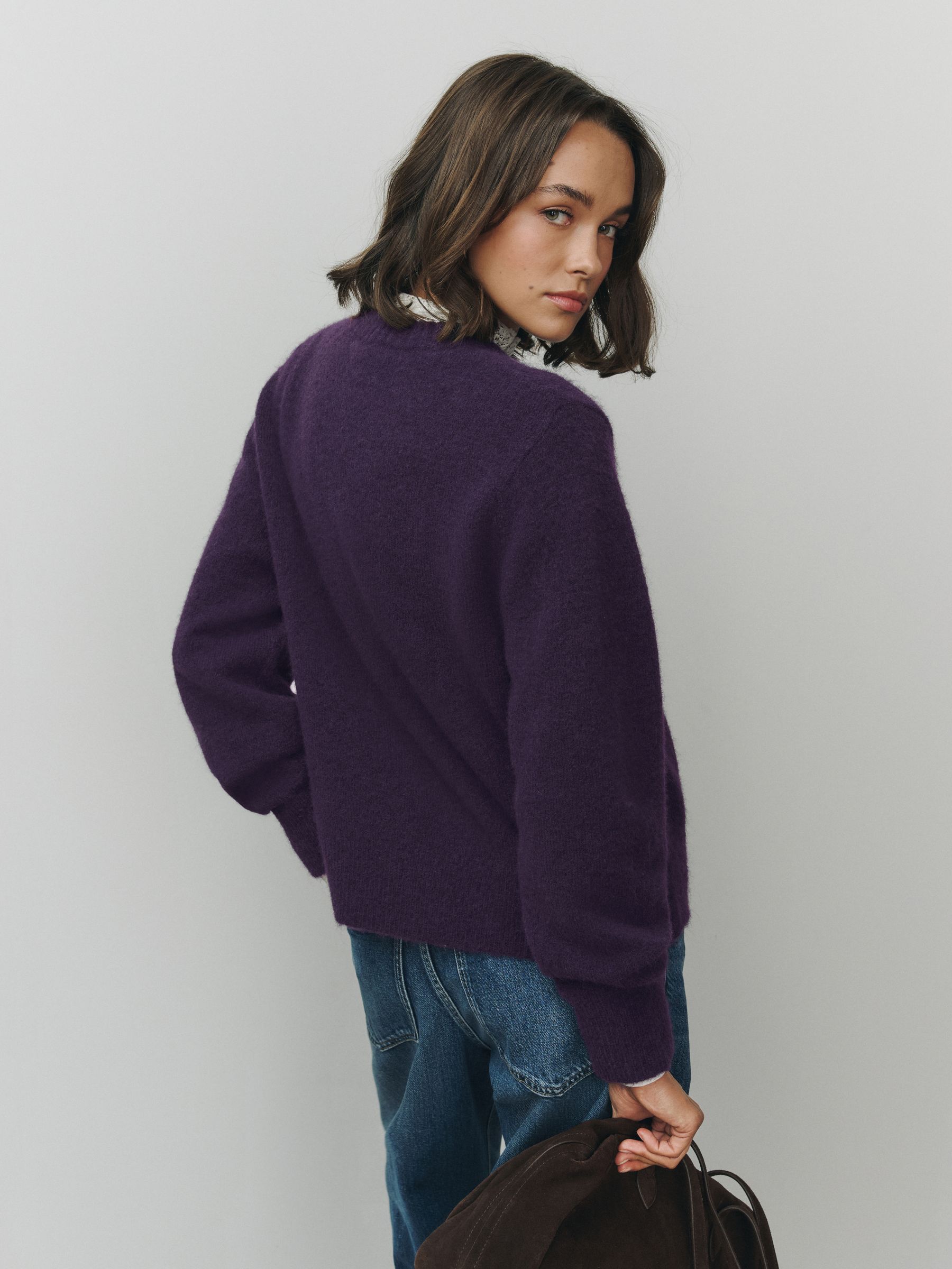 Long Sleeve Crew Neck Knitted Jumper With Wool - Purple - Regular - SIP Worn