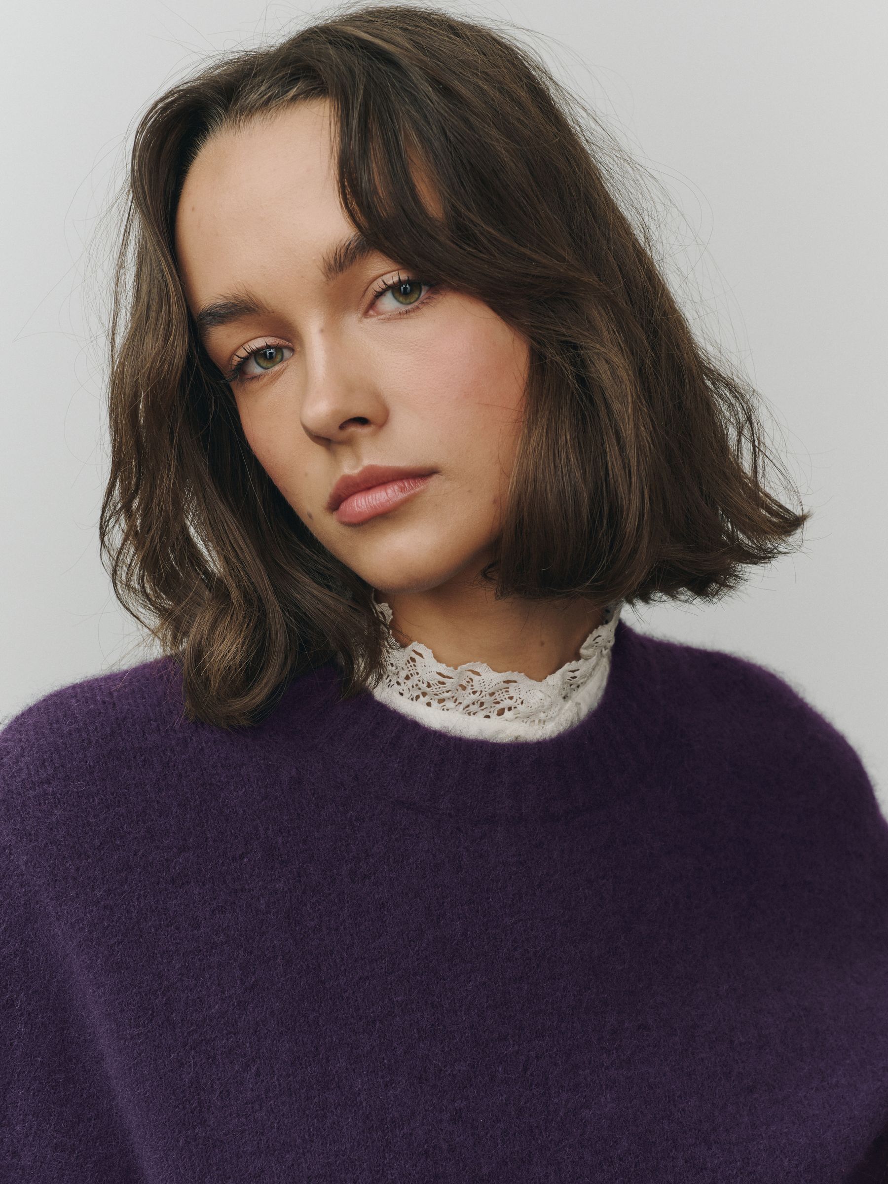 Long Sleeve Crew Neck Knitted Jumper With Wool - Purple - Regular - SIP Worn