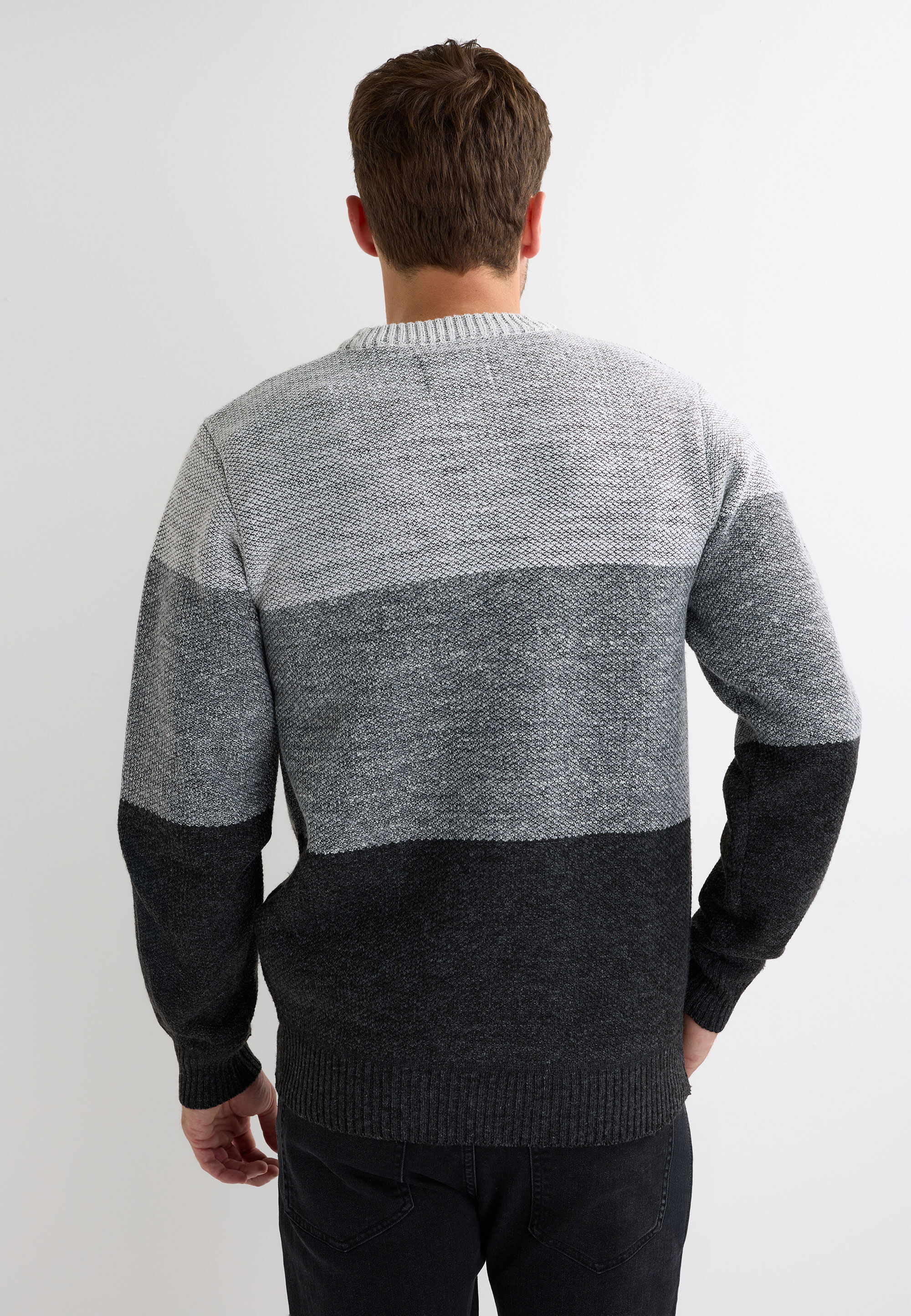 Mens Grey Stripe Colour Block Jumper