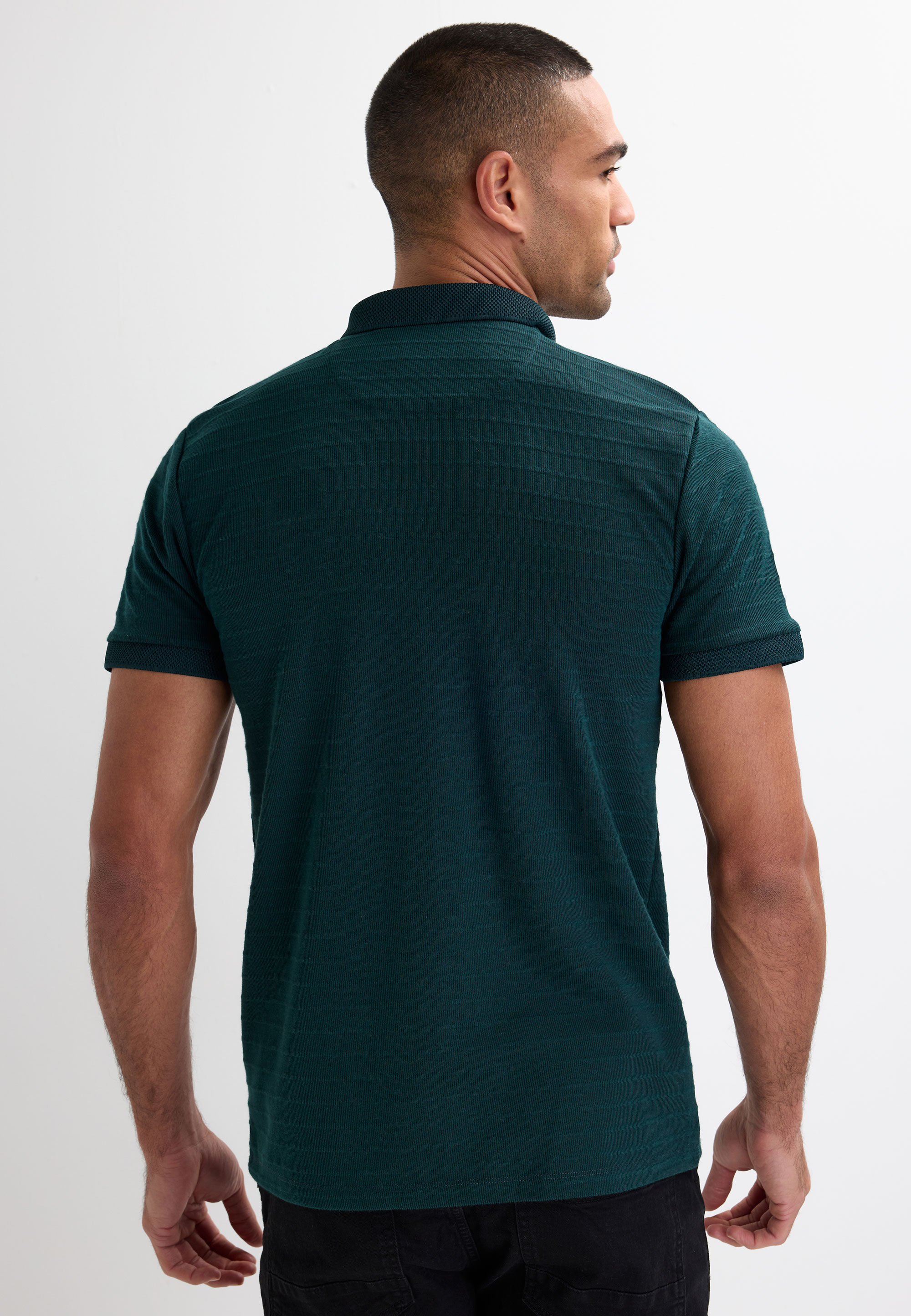 Mens Teal Stripe Quarter Zip Polo Shirt