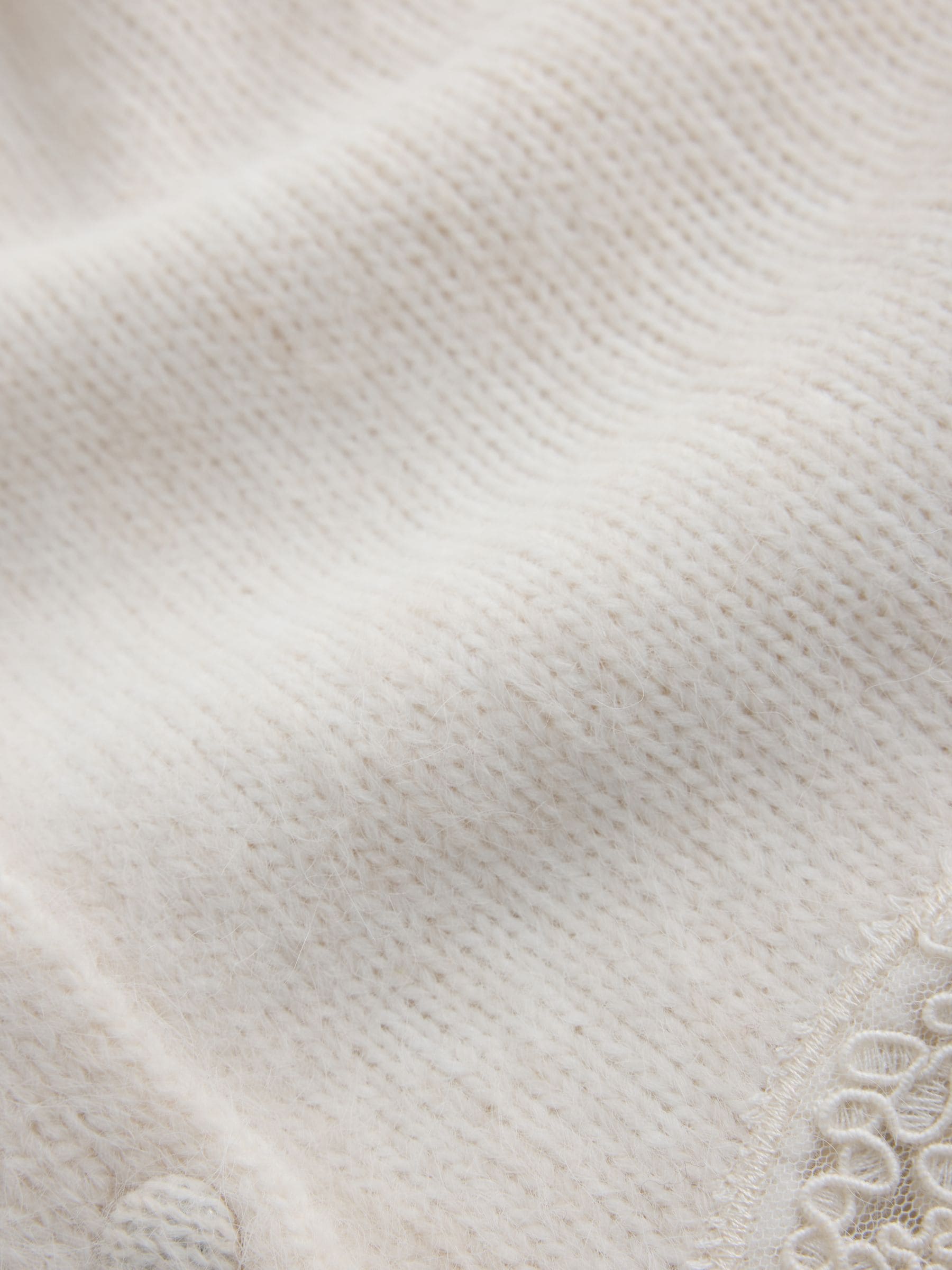 Lace Trim Long Sleeve Knit Cardigan - Ecru White - Regular - SIP Still Life