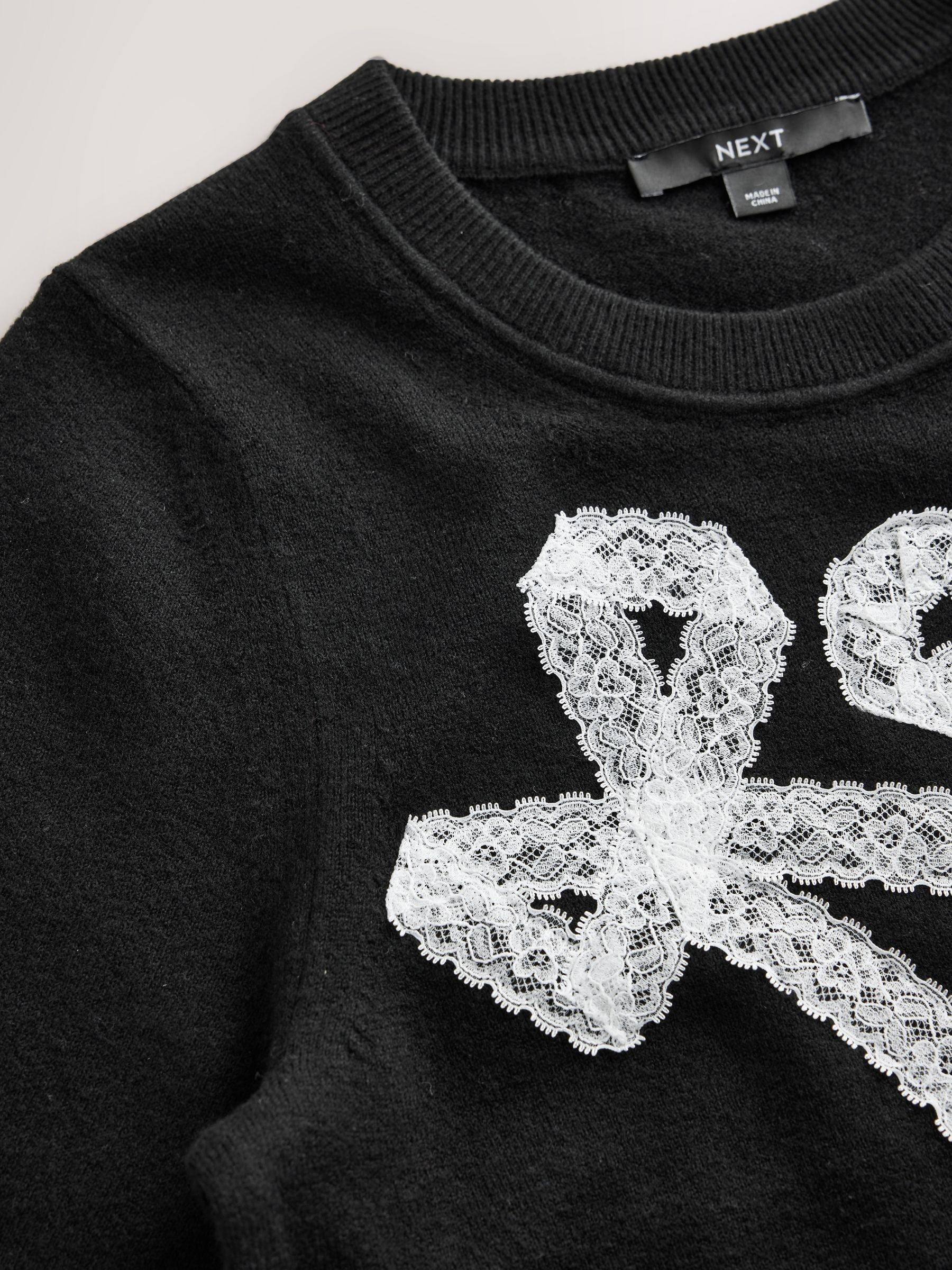 Supersoft Short Sleeve Knitted T-Shirt - Black Lace Bow - Regular - SIP Still Life