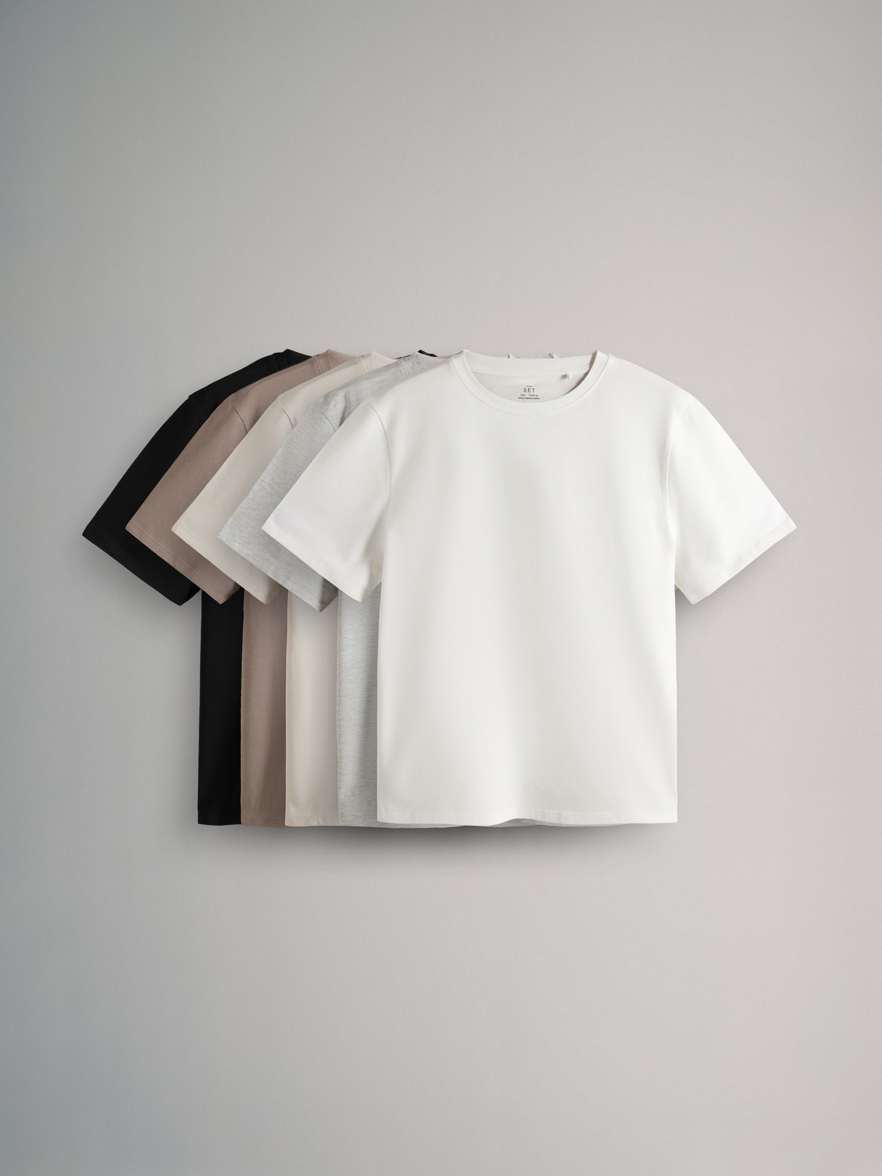 The Set 5 Pack Relaxed T-Shirts - Black/Taupe Brown/Stone/Grey Marl/Cream - Regular - SIP Still Life