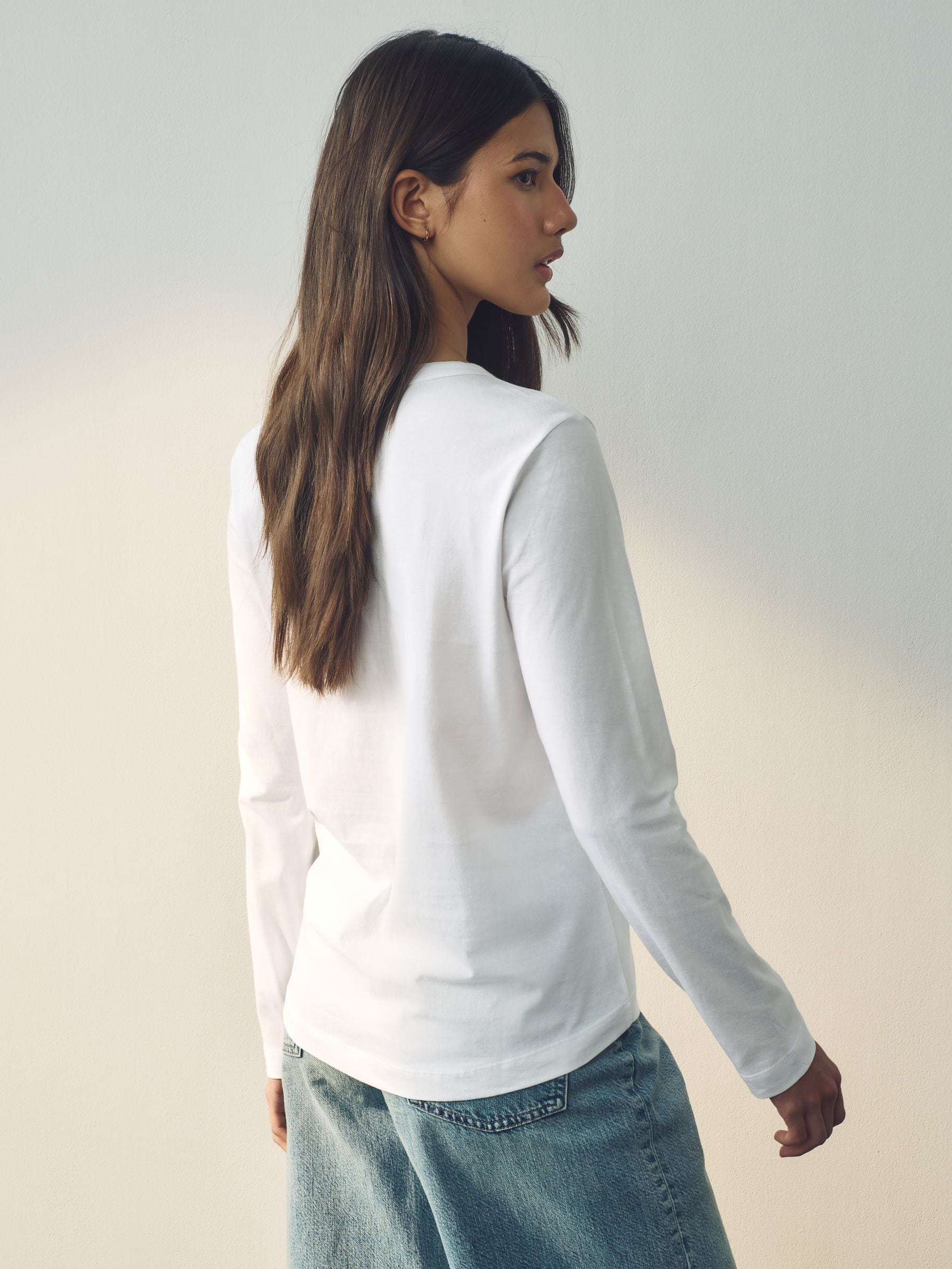 Long Sleeve Crew Neck T-Shirt - White - Petite - SIP Worn