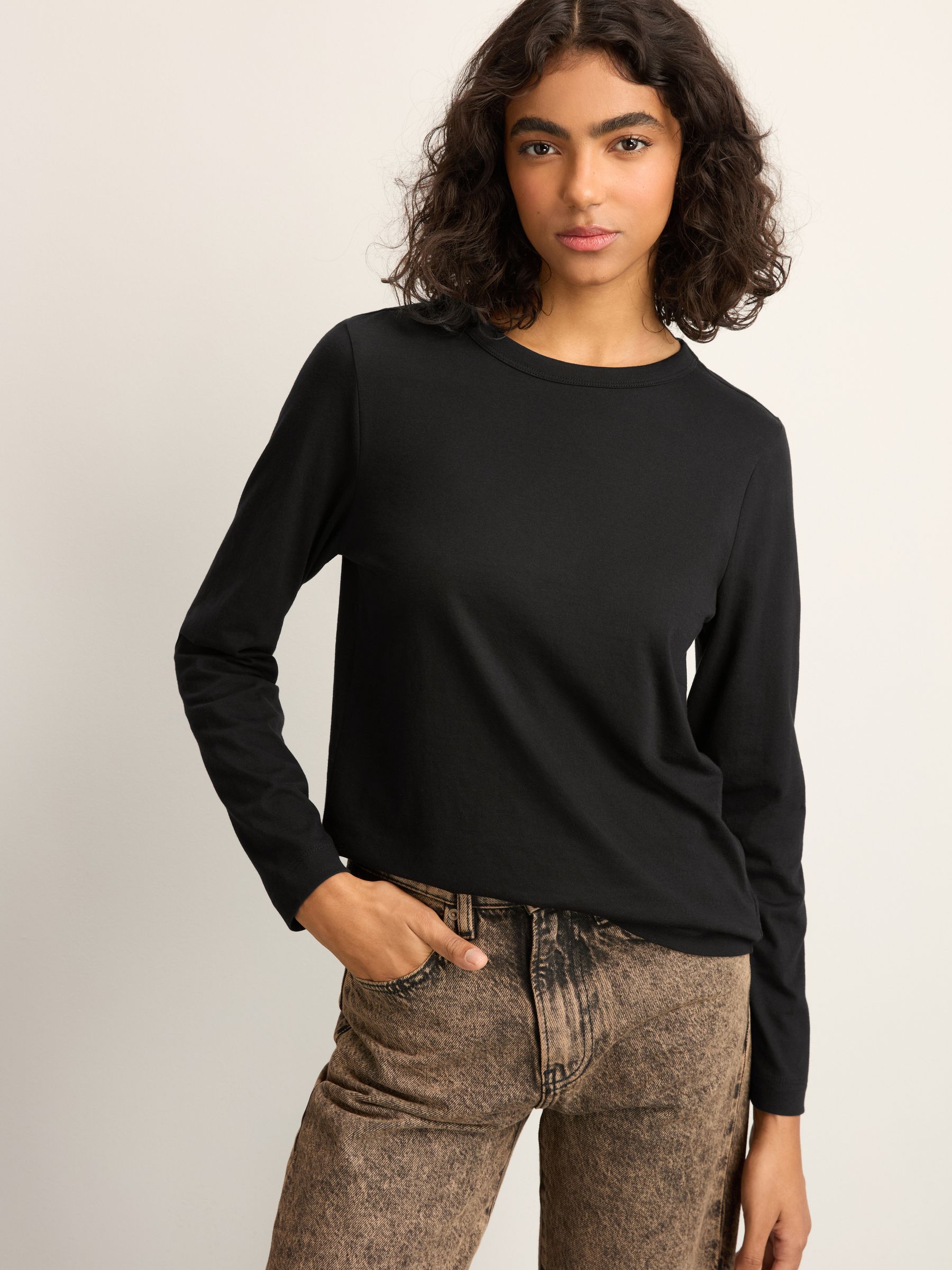 Long Sleeve Crew Neck T-Shirt - Black - Petite - SIP Worn