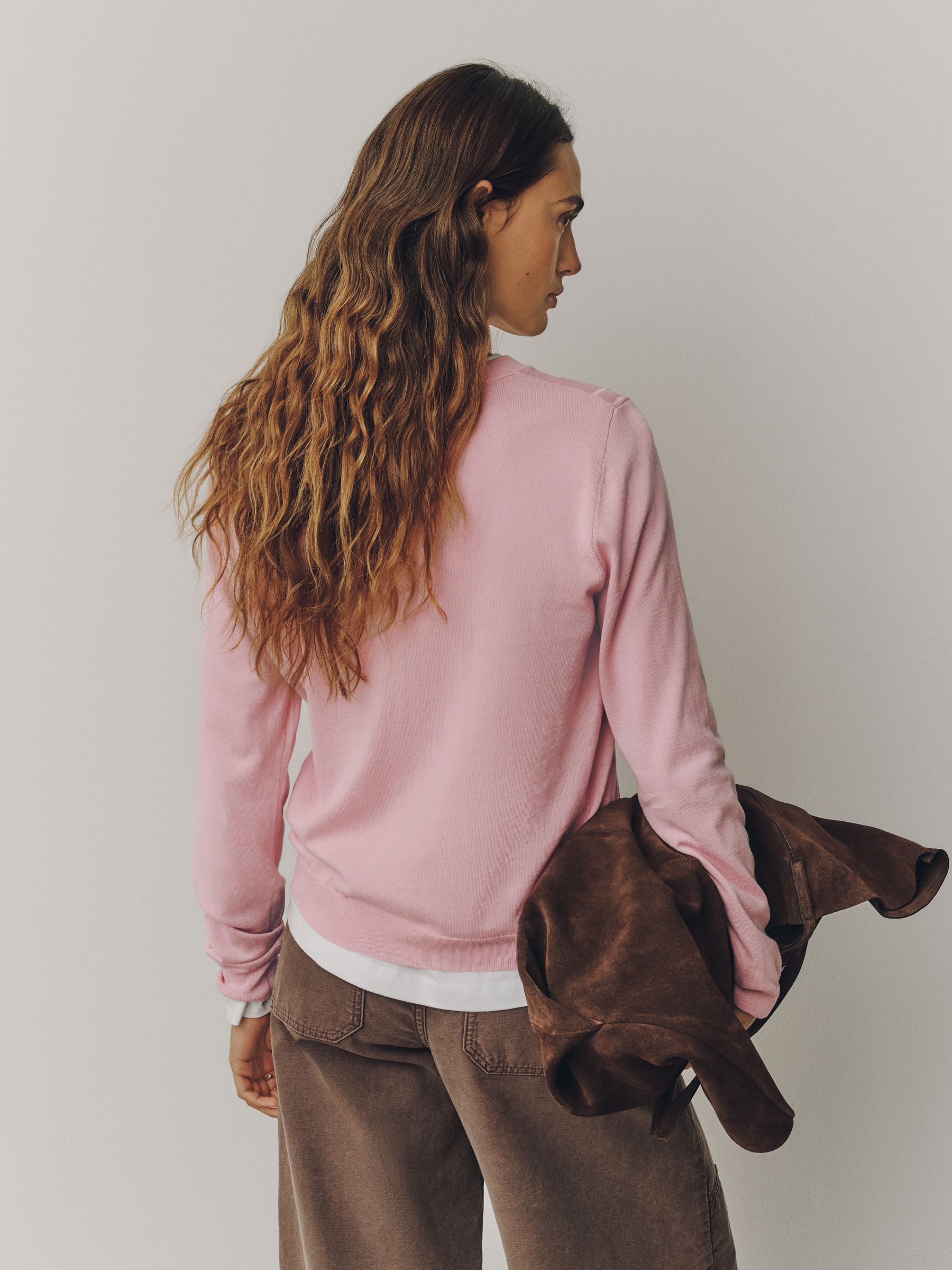 Cotton Rich Soft Touch Long Sleeve Crew Neck Jumper - Pink - Regular - SIP Worn
