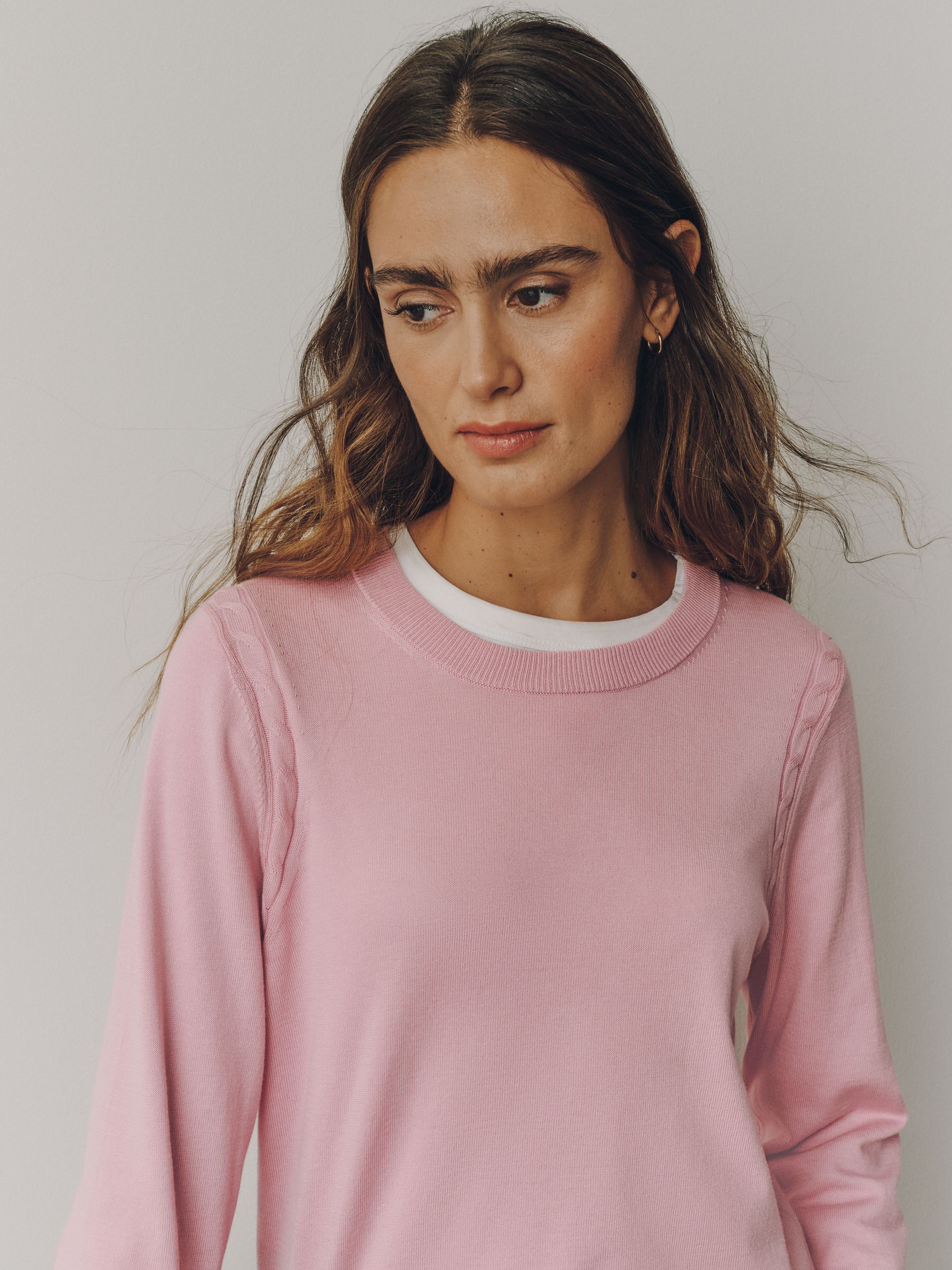 Cotton Rich Soft Touch Long Sleeve Crew Neck Jumper - Pink - Regular - SIP Worn