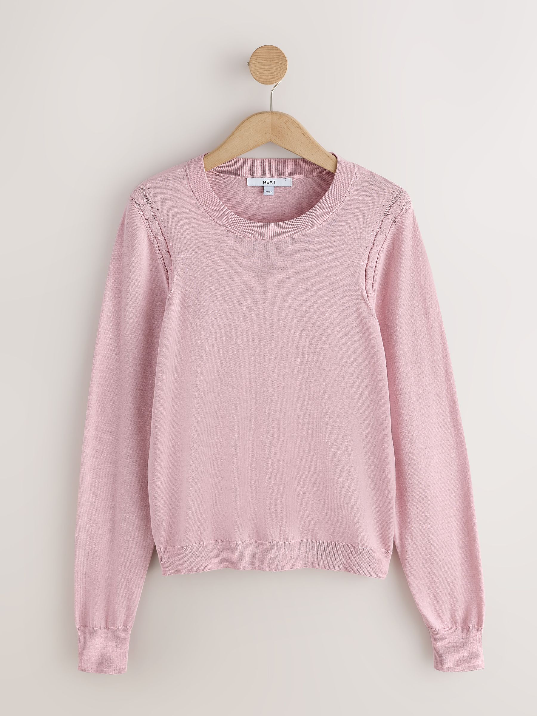 Cotton Rich Soft Touch Long Sleeve Crew Neck Jumper - Pink - Regular - SIP Still Life