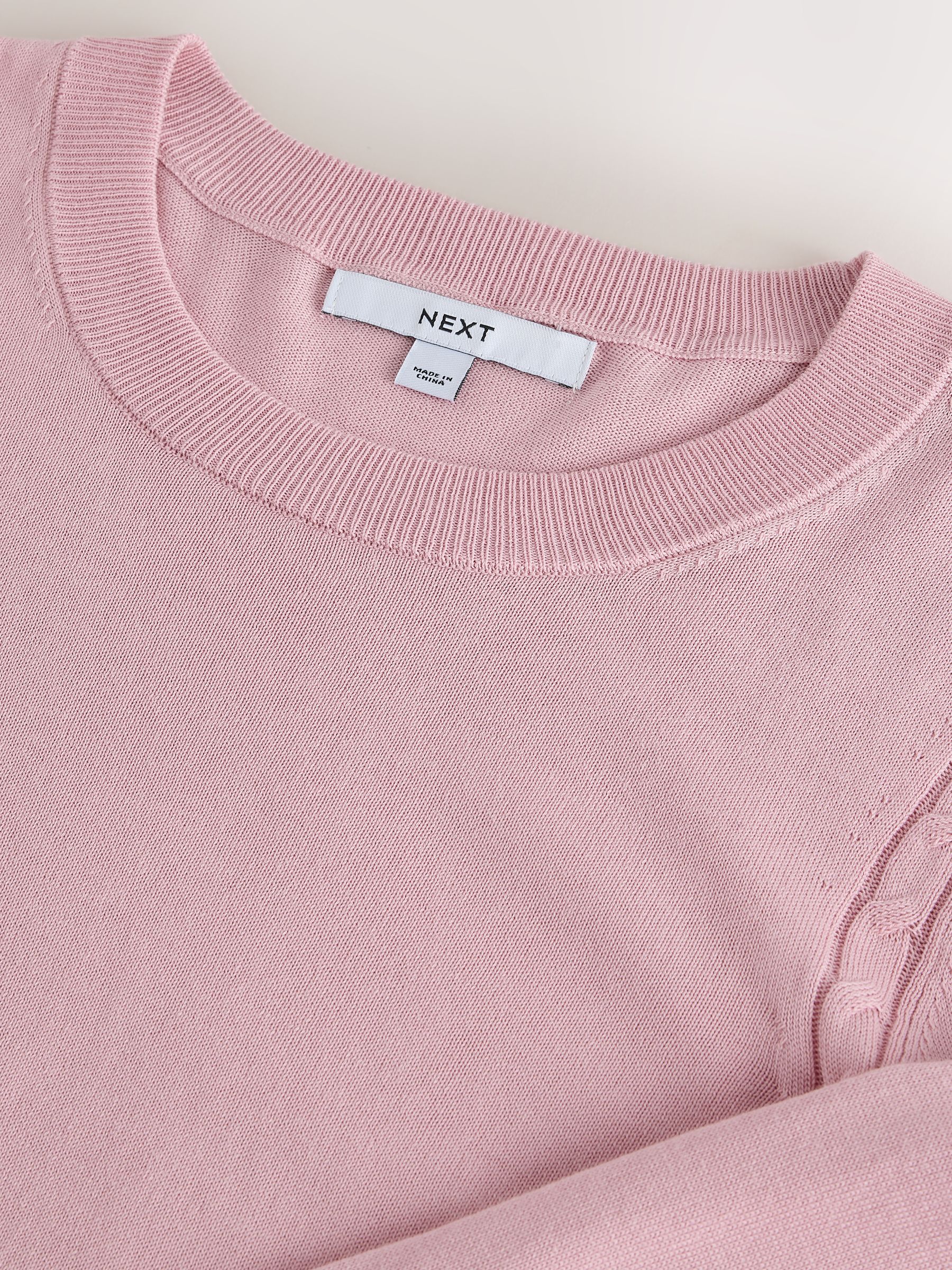 Cotton Rich Soft Touch Long Sleeve Crew Neck Jumper - Pink - Regular - SIP Still Life