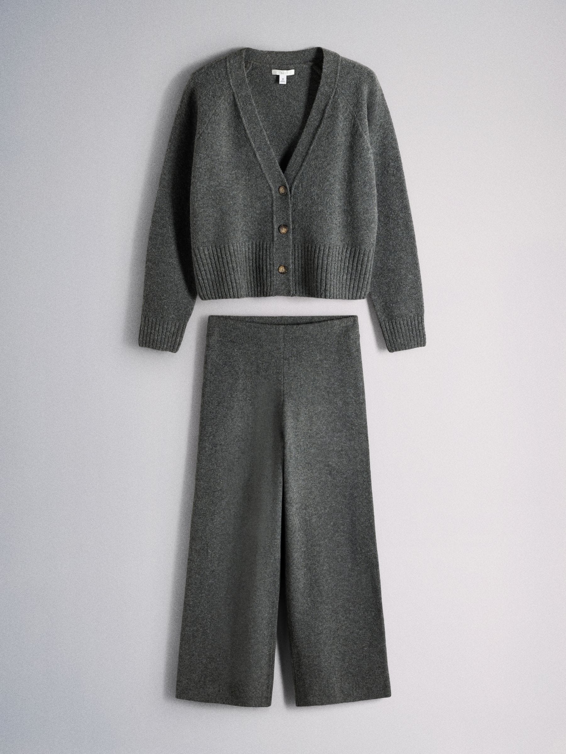 The Set Wool Blend Coord Cardigan & Legging Set - Charcoal Marl/Grey - Regular - SIP Still Life