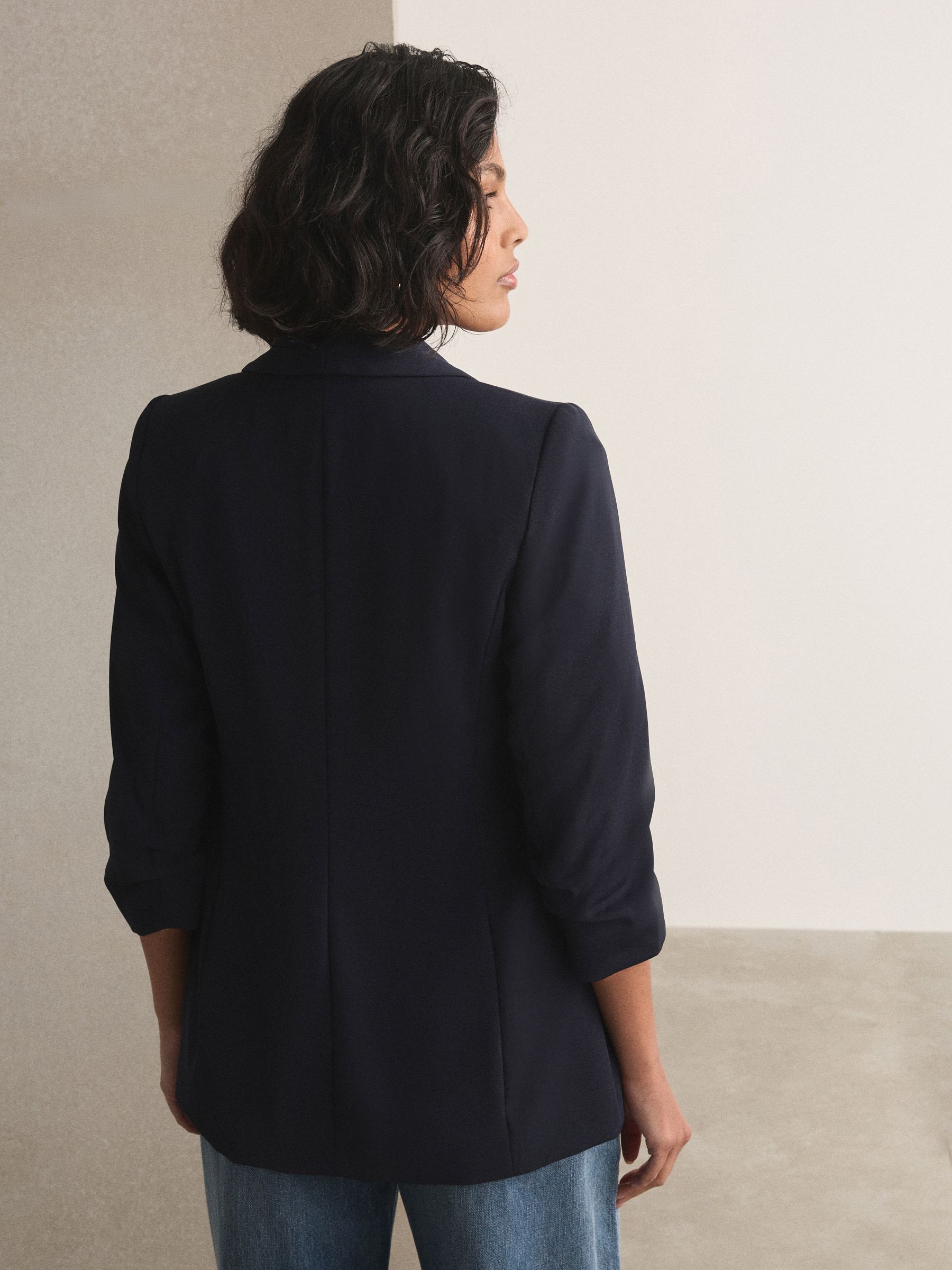 Relaxed Ruched Sleeve Blazer - Navy Blue - Regular - Location Worn