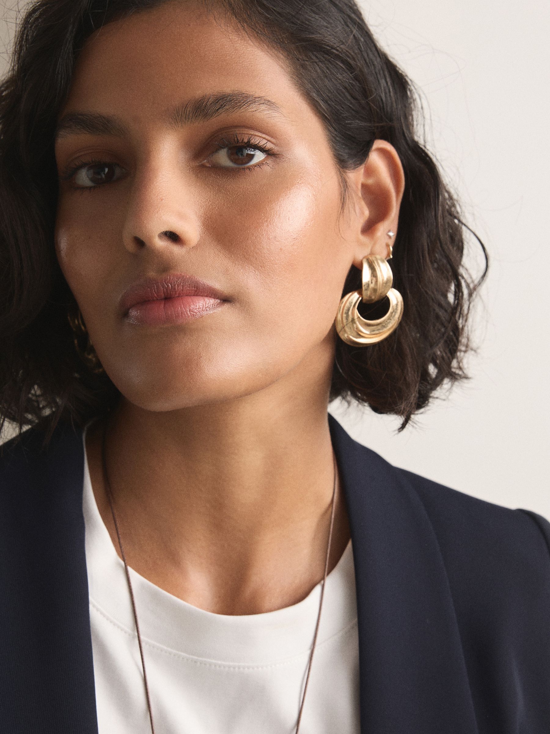 Relaxed Ruched Sleeve Blazer - Navy Blue - Regular - Location Worn