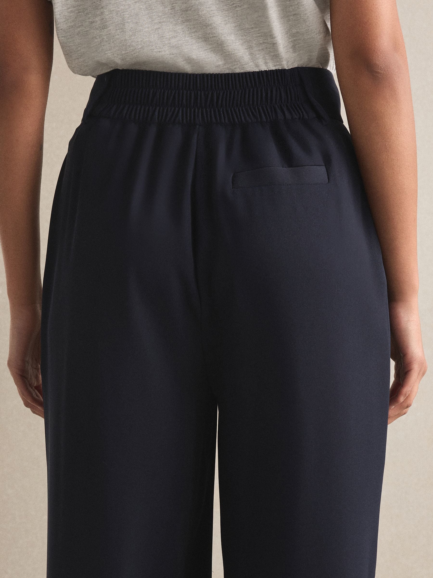 Elastic Back Wide Leg Trousers - Navy Blue - Regular - Location Worn
