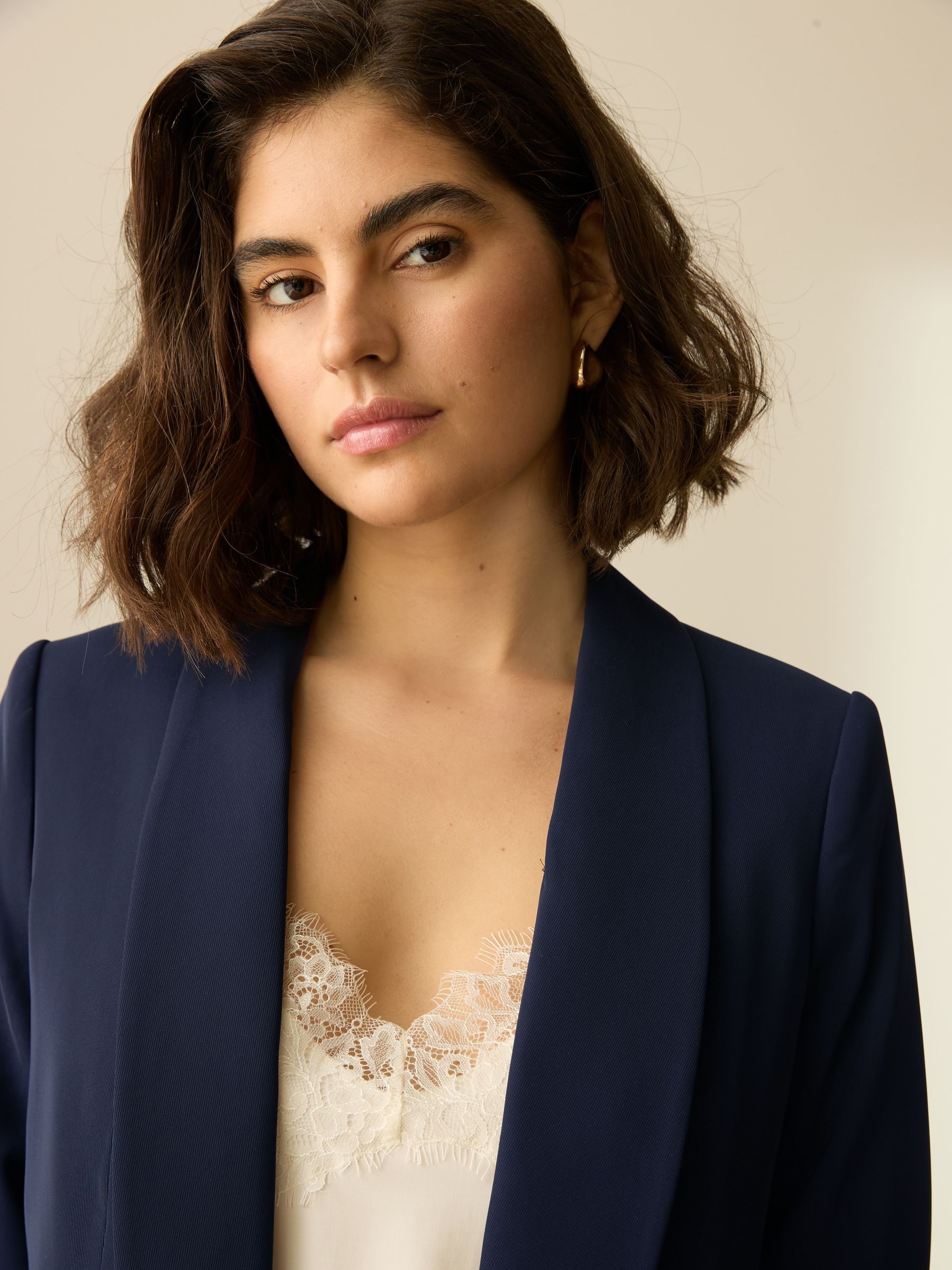 Relaxed Ruched Sleeve Blazer - Navy Blue - Petite - SIP Worn