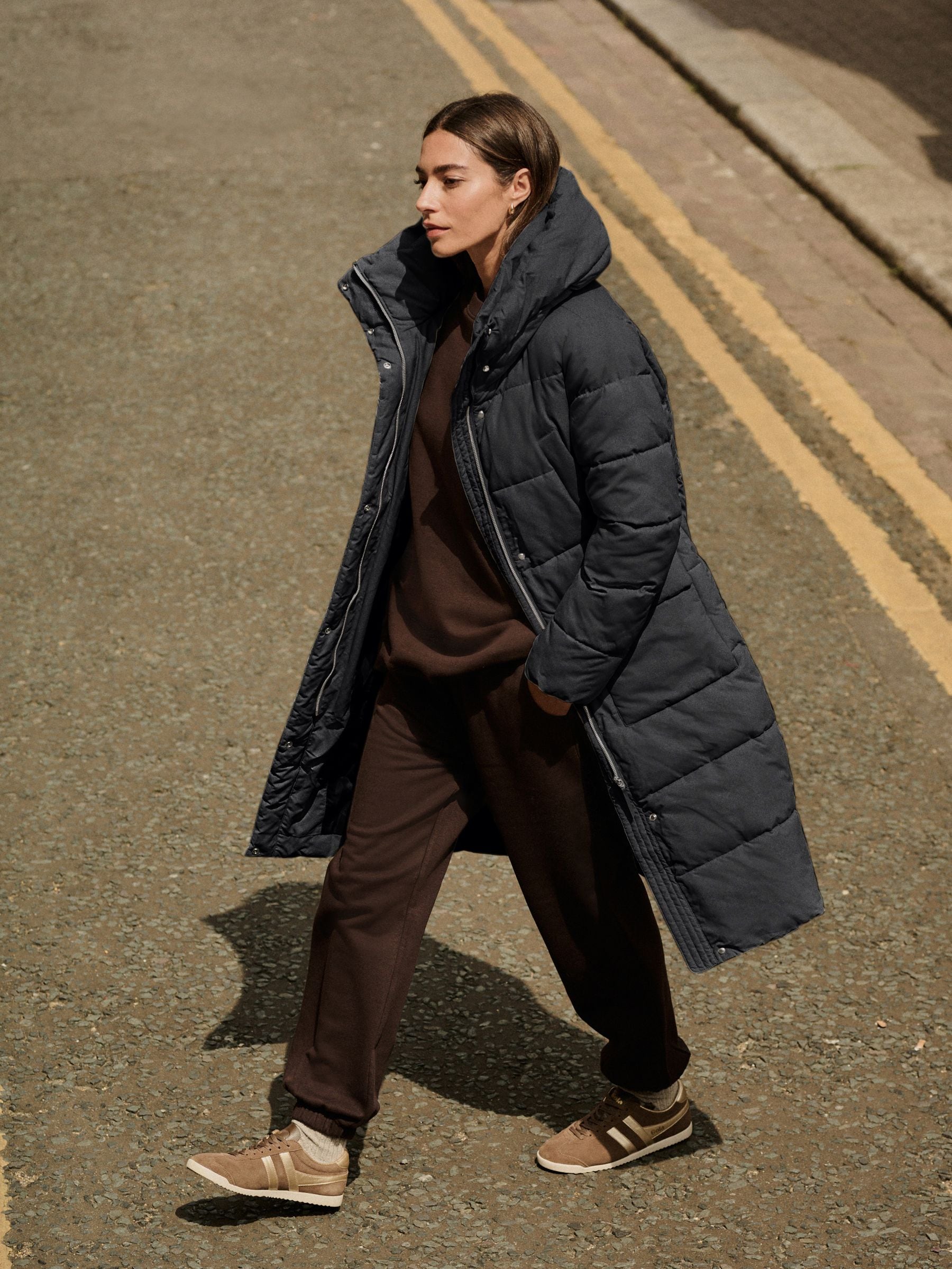 Shower-Resistant Padded Hooded Longline Coat - Black - Regular - Location Worn