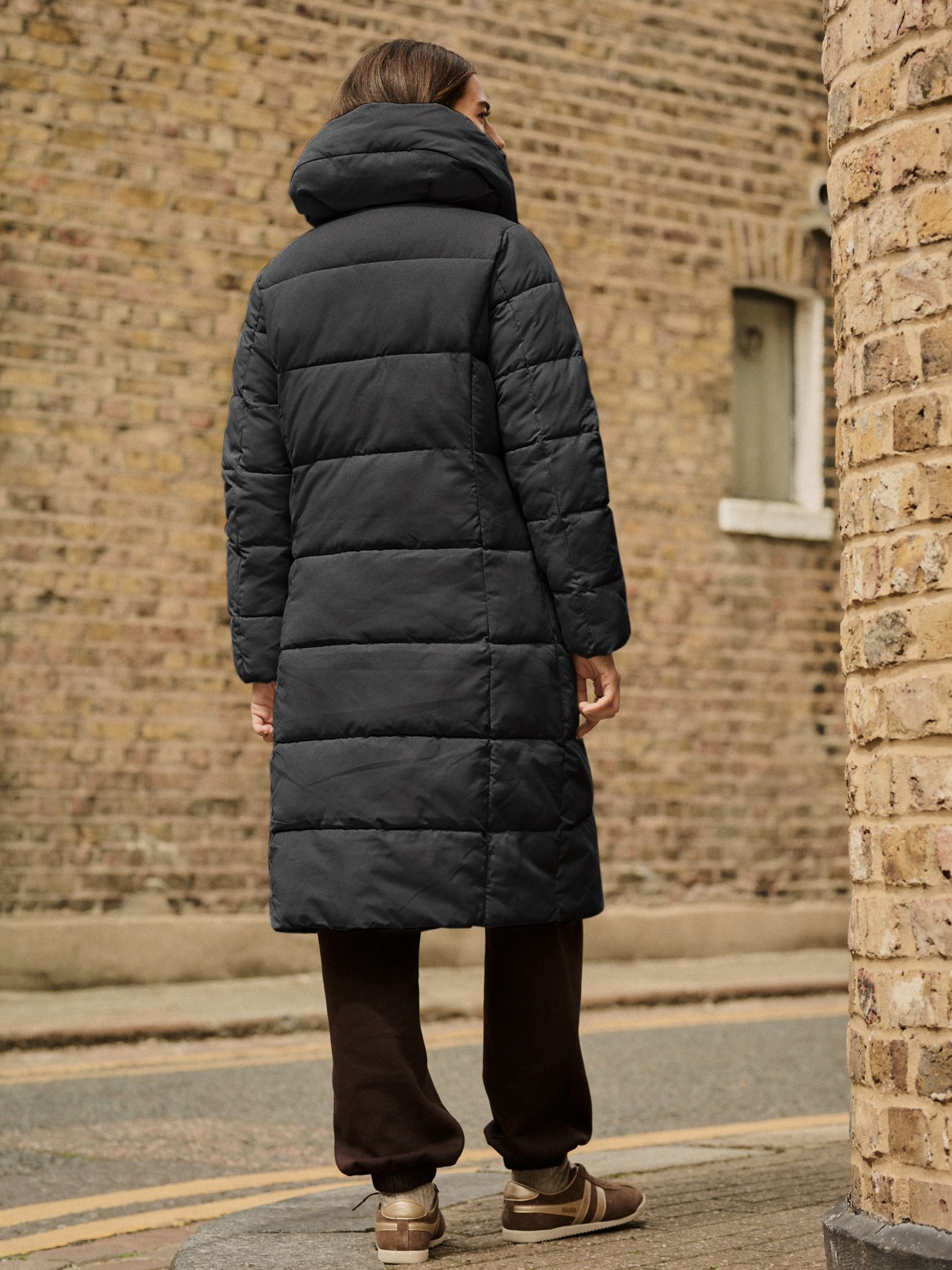 Shower-Resistant Padded Hooded Longline Coat - Black - Regular - Location Worn
