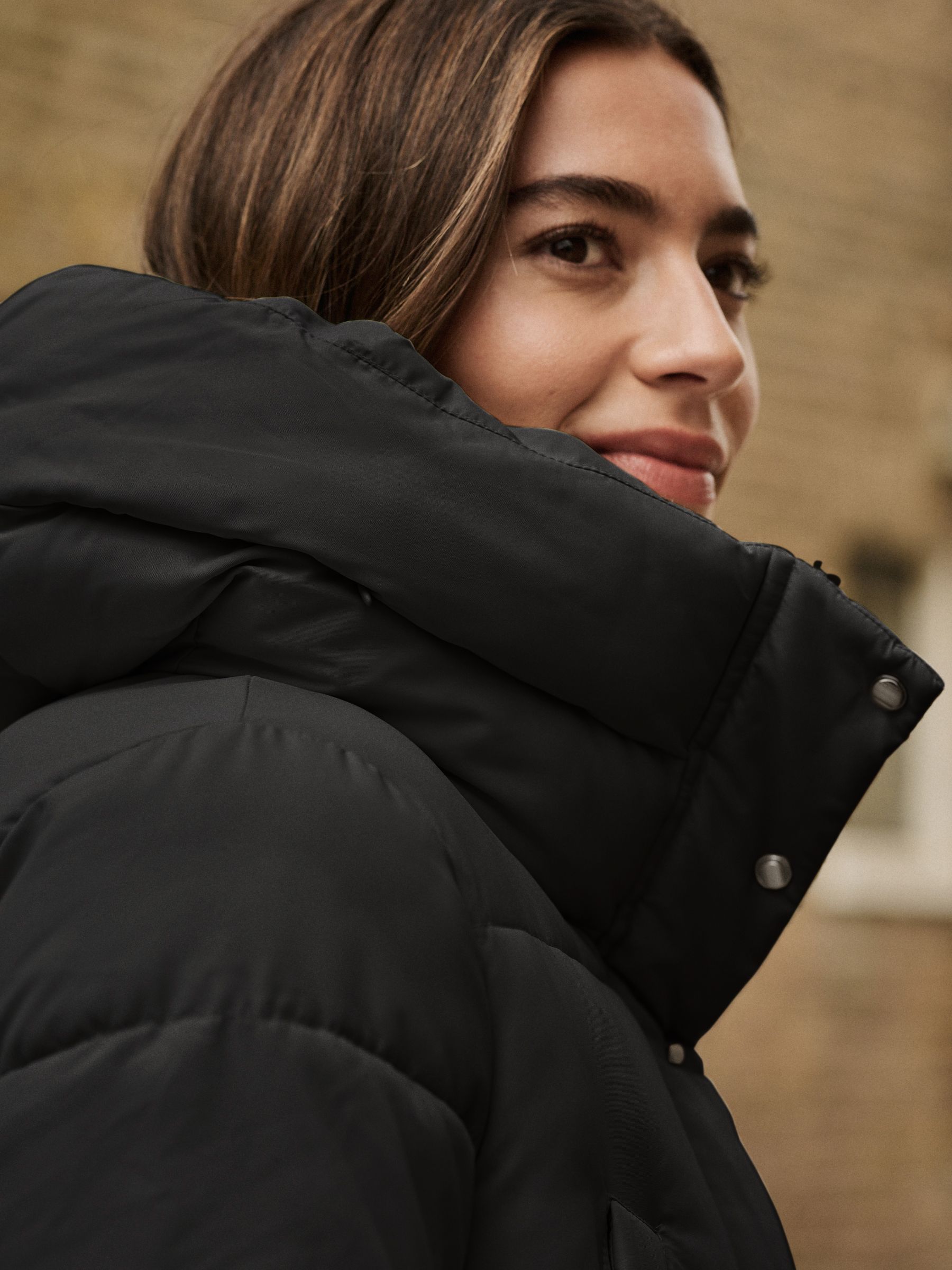 Shower-Resistant Padded Hooded Longline Coat - Black - Regular - Location Worn