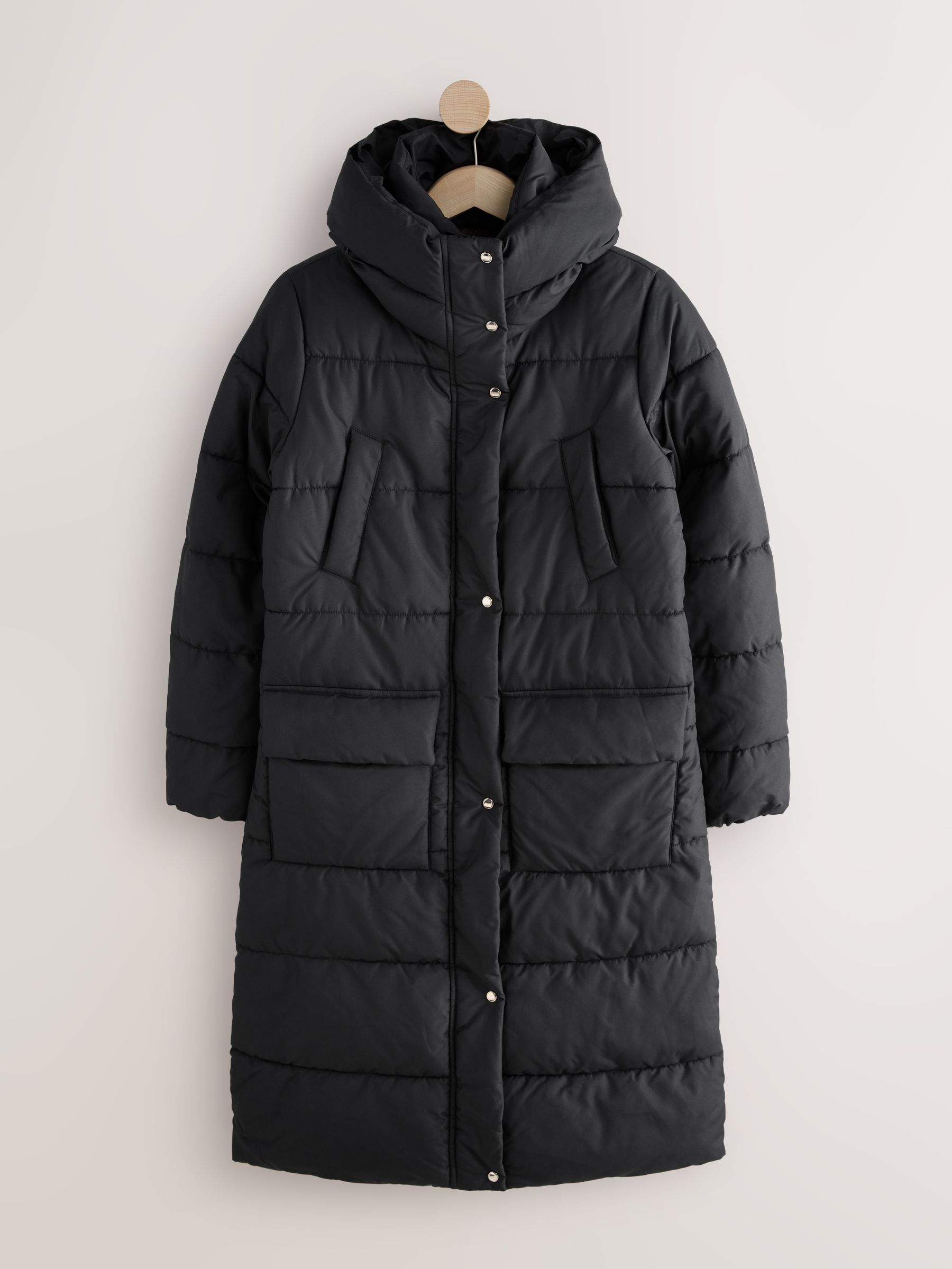 Shower-Resistant Padded Hooded Longline Coat - Black - Regular - SIP Still Life