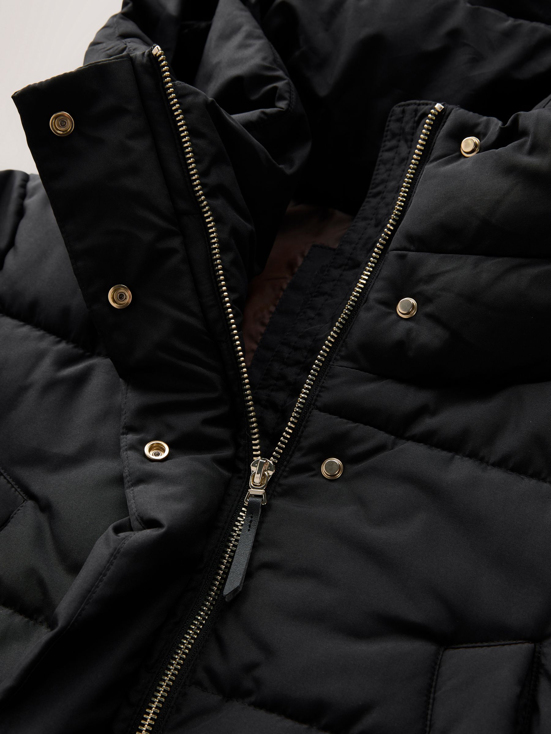 Shower-Resistant Padded Hooded Longline Coat - Black - Regular - SIP Still Life