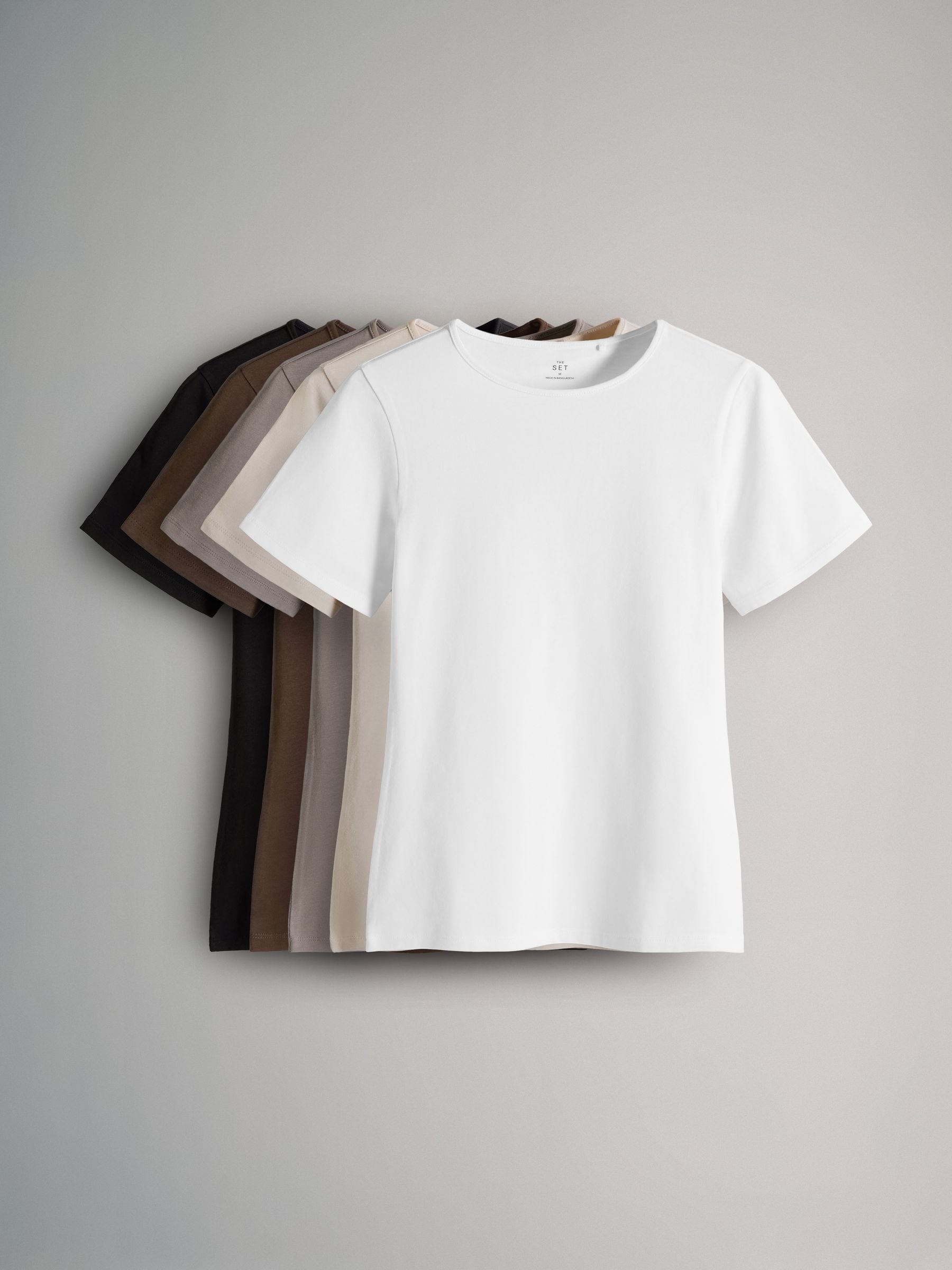 The Set 5 Pack Short Sleeve Skinny Fit Crew Neck T-Shirts - Black/Brown/Neutral/Nude/White - Regular - SIP Still Life