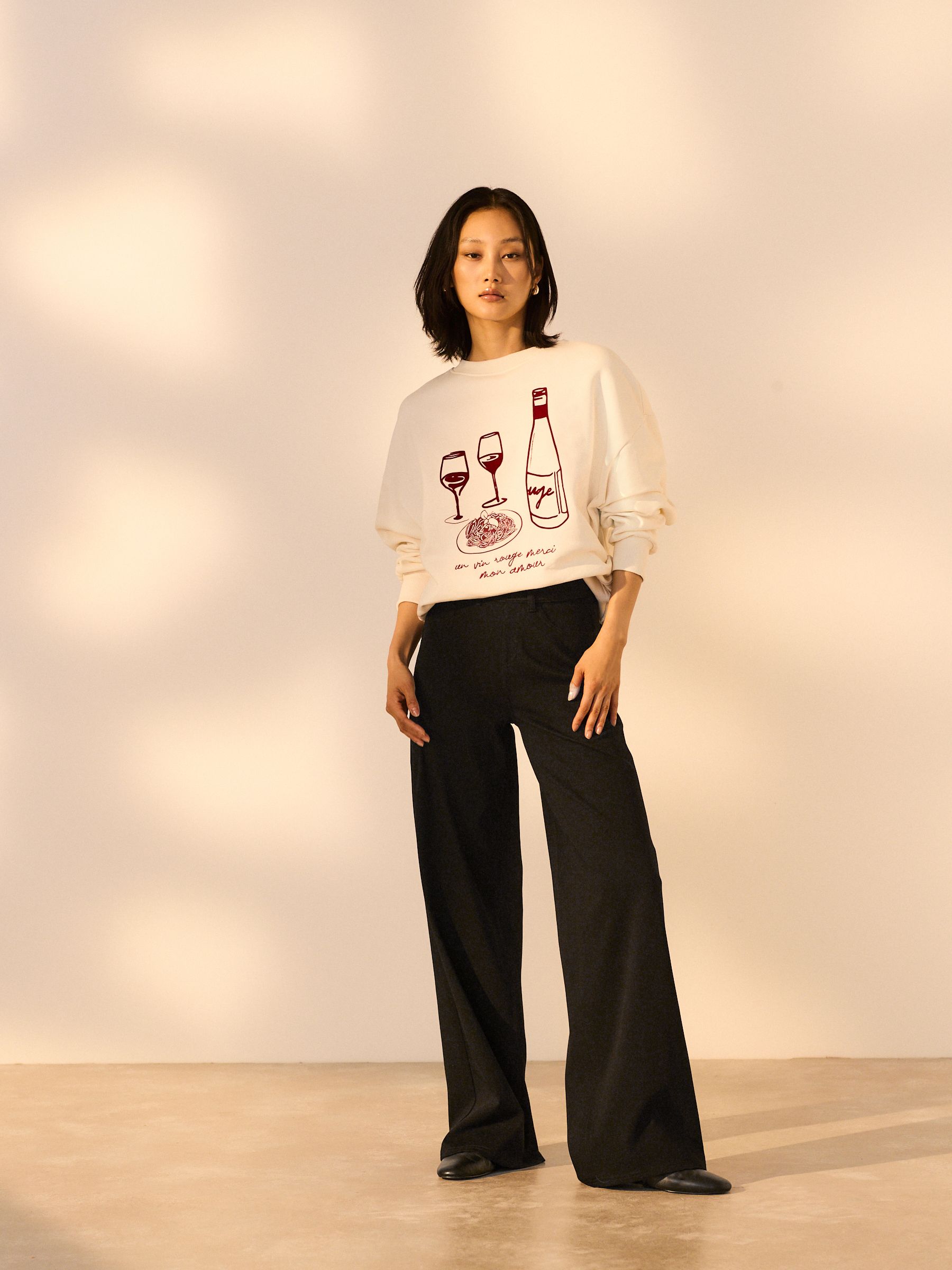 Jersey Denim Wide Leg Trousers - Black - Regular - Location Worn