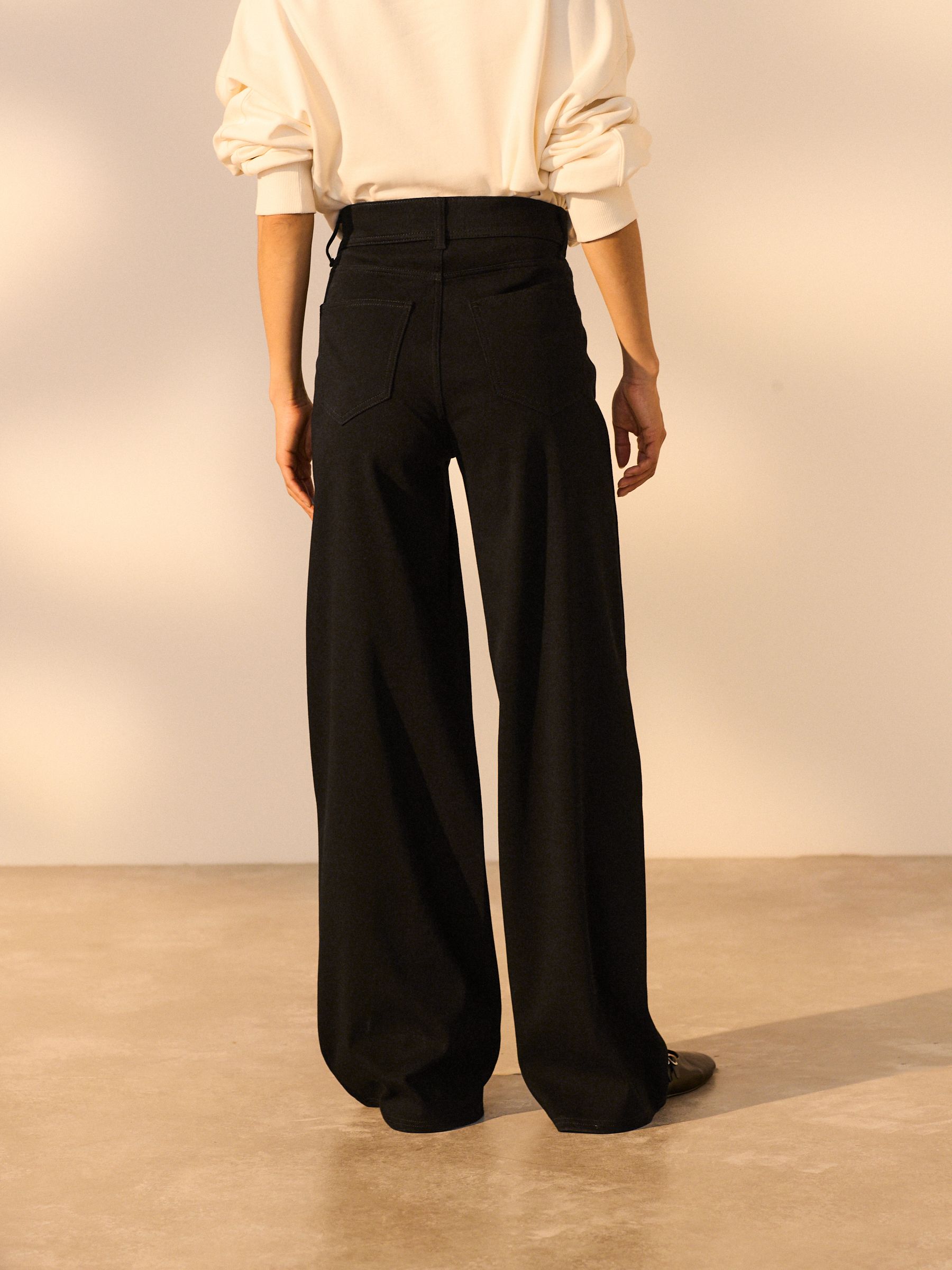 Jersey Denim Wide Leg Trousers - Black - Regular - Location Worn