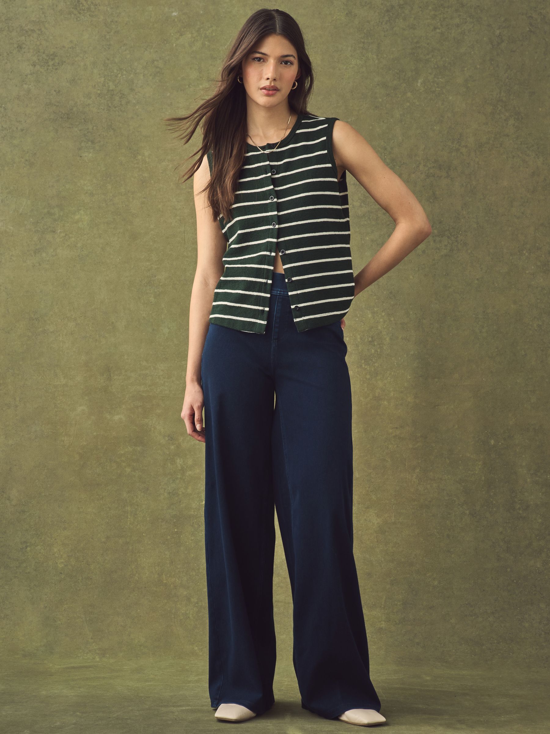 Jersey Denim Wide Leg Trousers - Indigo Blue - Regular - SIP Worn