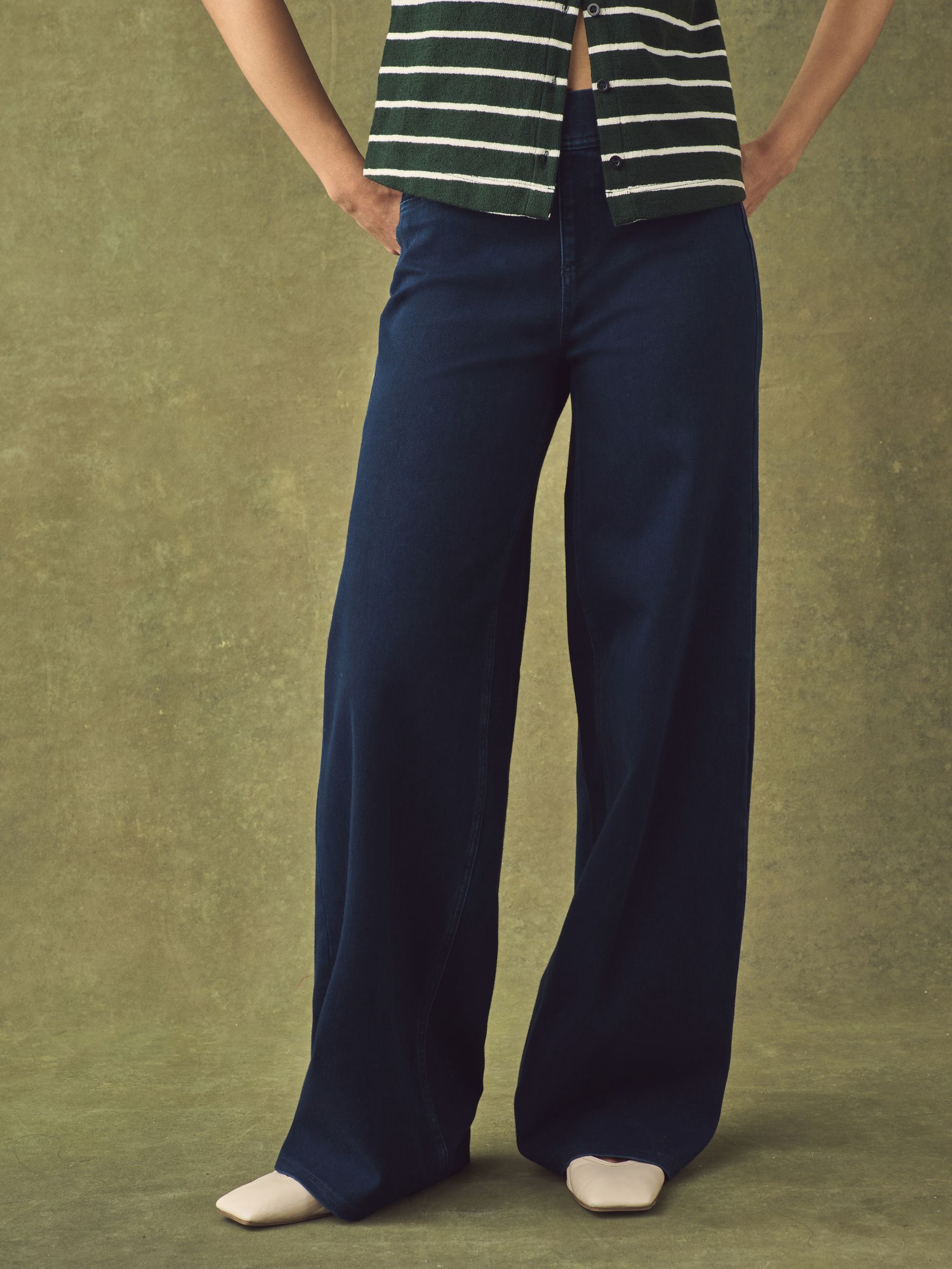 Jersey Denim Wide Leg Trousers - Indigo Blue - Regular - SIP Worn
