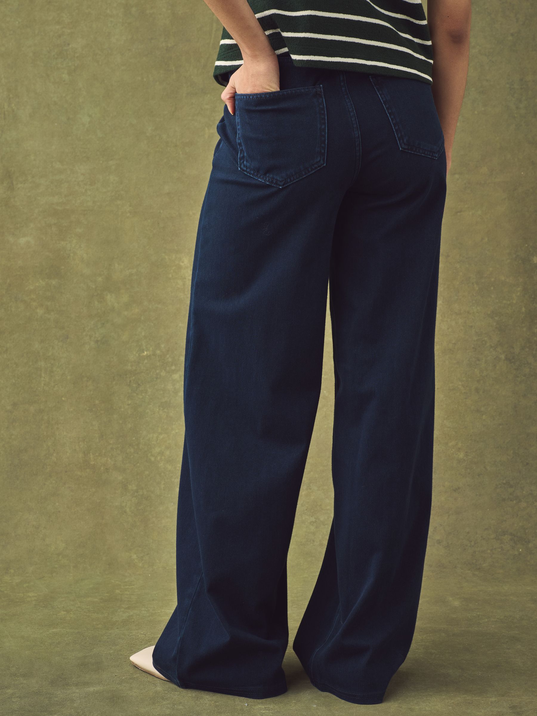 Jersey Denim Wide Leg Trousers - Indigo Blue - Regular - SIP Worn