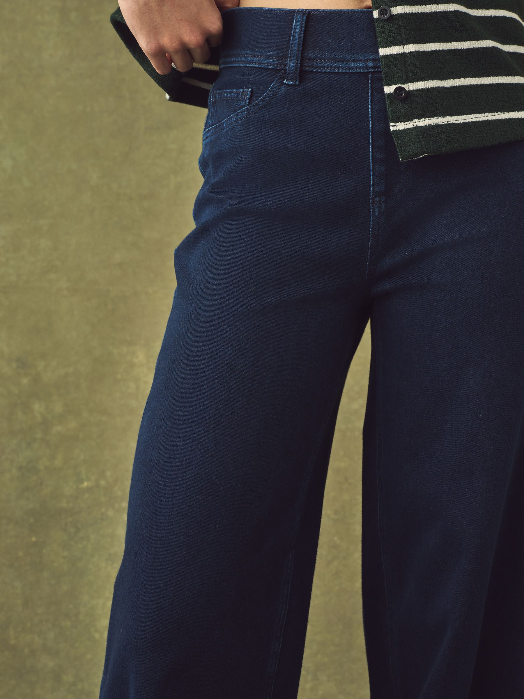 Jersey Denim Wide Leg Trousers - Indigo Blue - Regular - SIP Worn