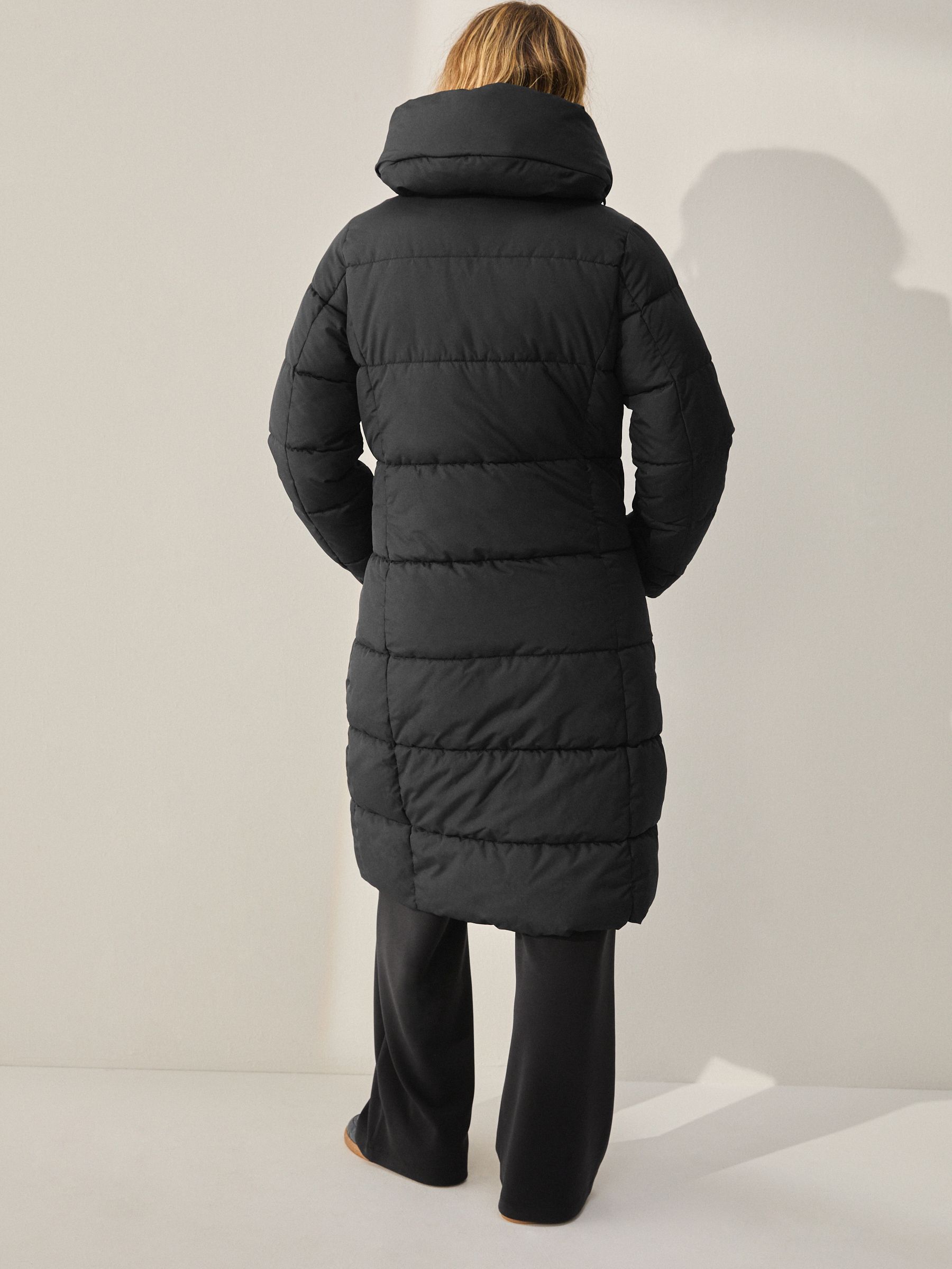 Shower-Resistant Padded Hooded Longline Coat - Black - Petite - Location Worn